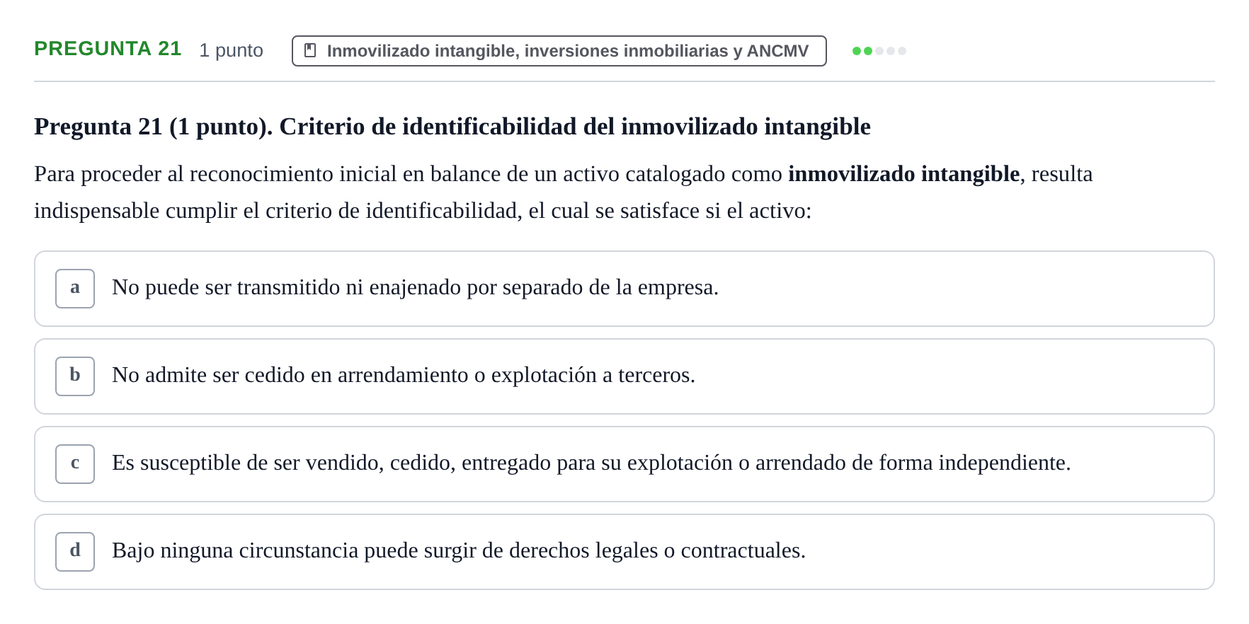 Enunciado: Pregunta 21 · Comptabilitat II UB 2007