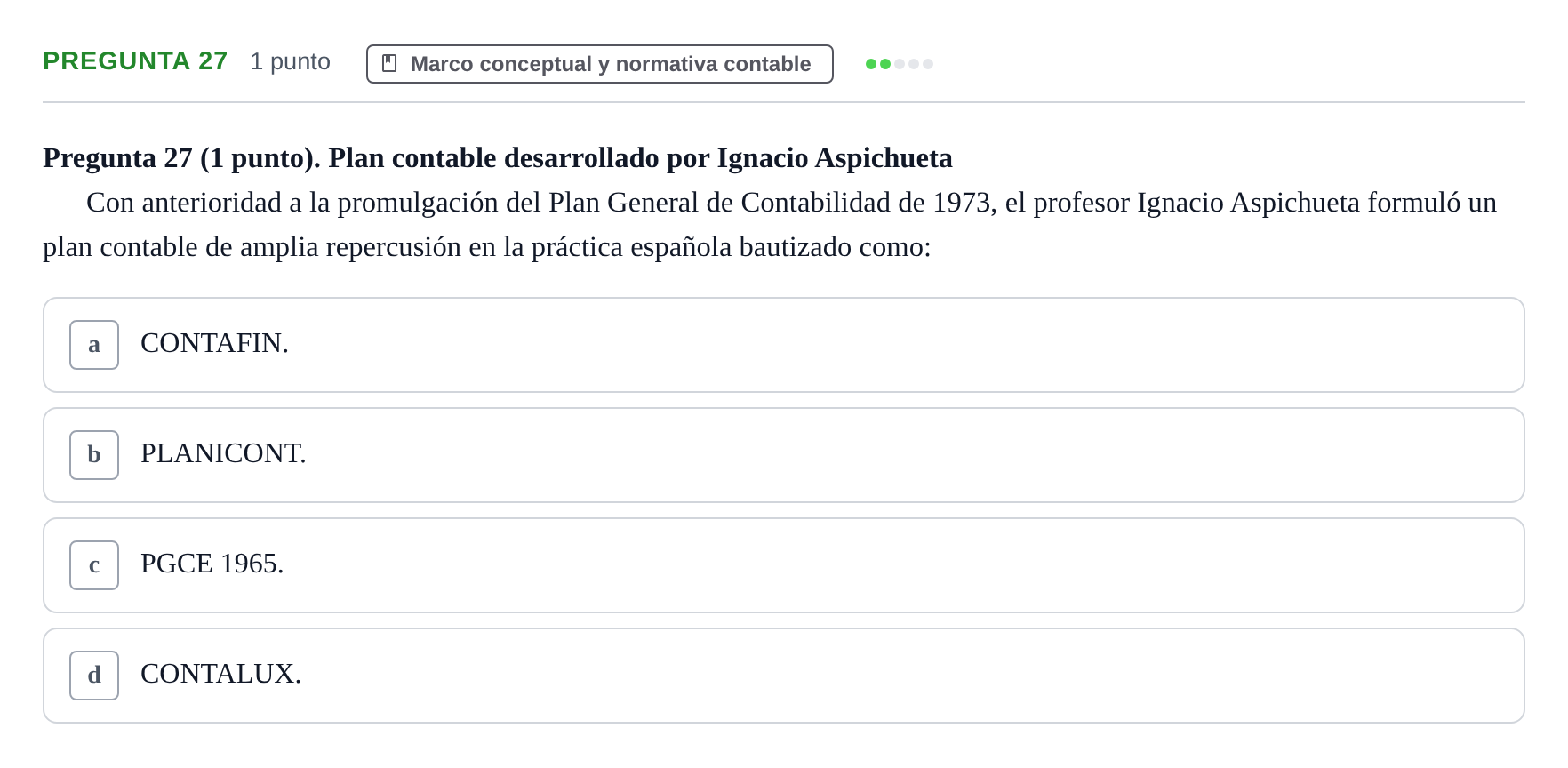 Enunciado: Pregunta 27 · Comptabilitat II UB 2007