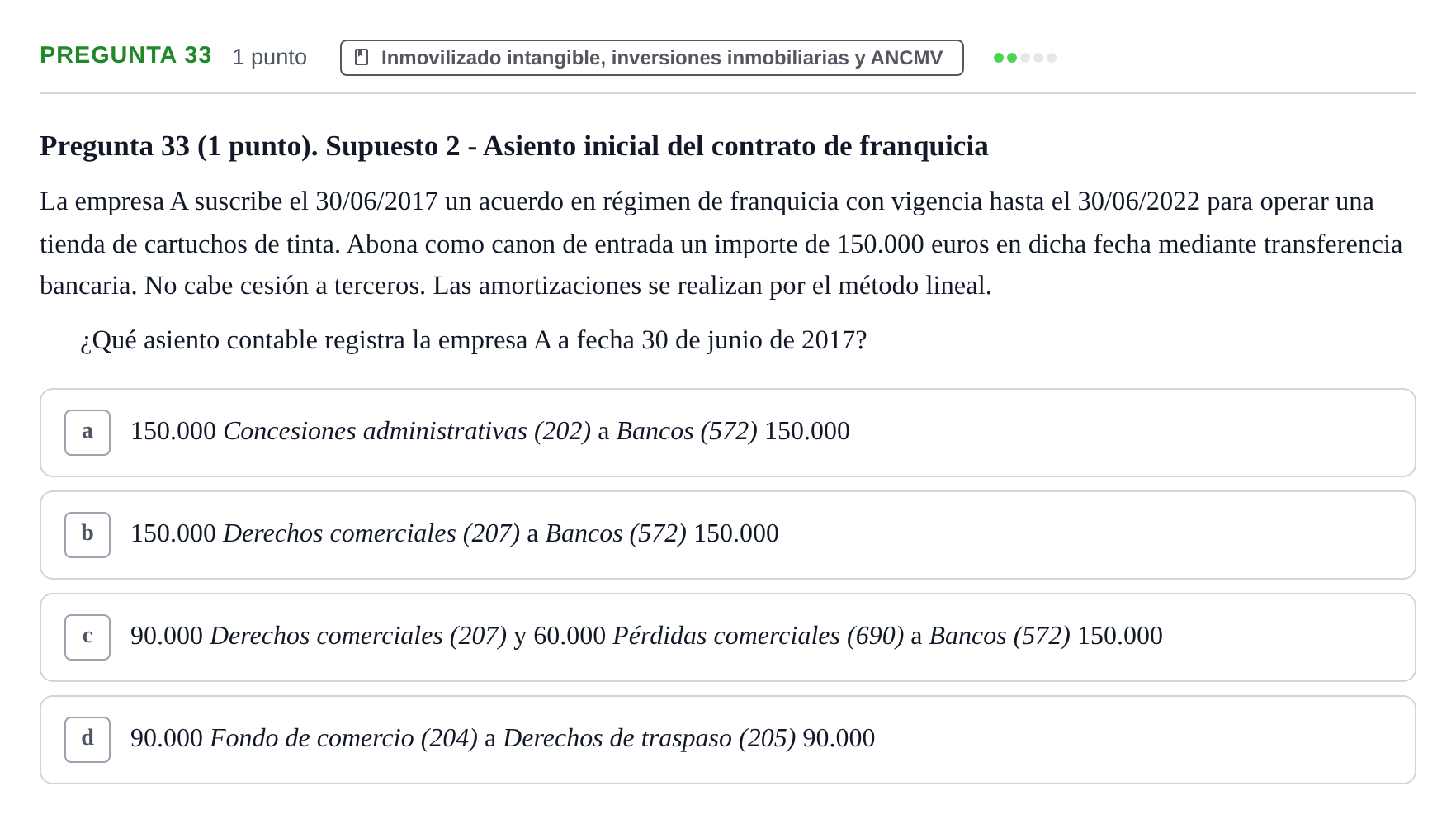 Enunciado: Pregunta 33 · Comptabilitat II UB 2007