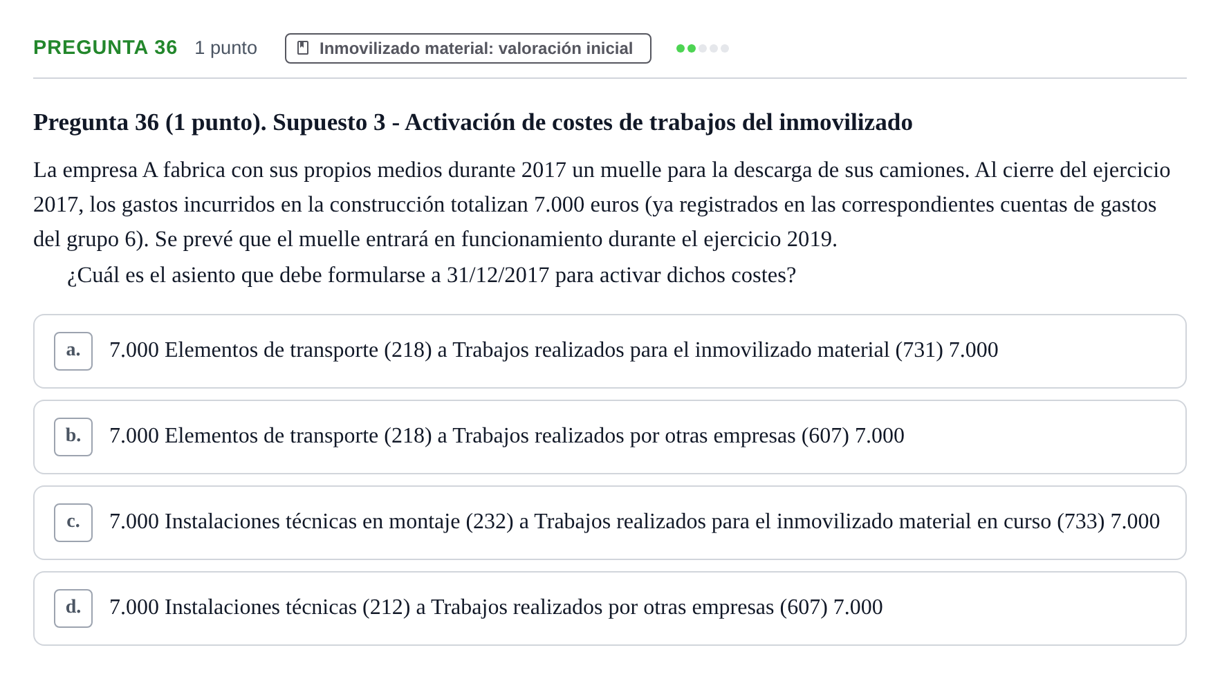 Enunciado: Pregunta 36 · Comptabilitat II UB 2007