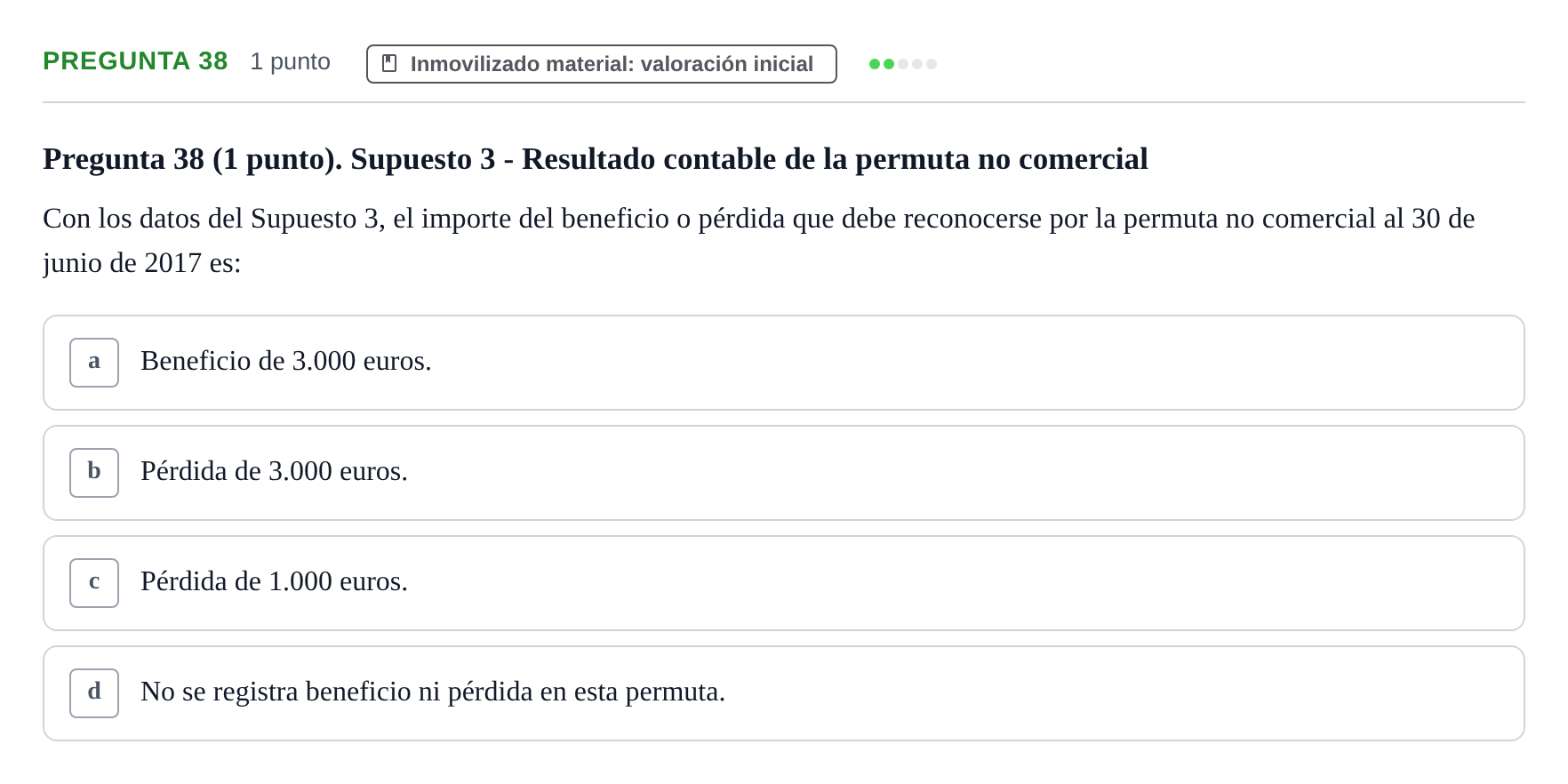 Enunciado: Pregunta 38 · Comptabilitat II UB 2007