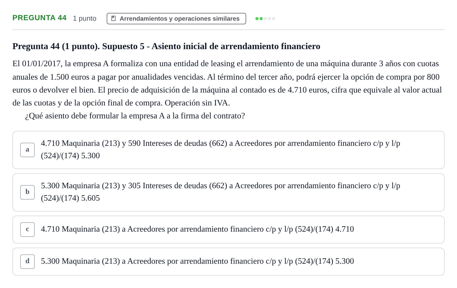 Enunciado: Pregunta 44 · Comptabilitat II UB 2007