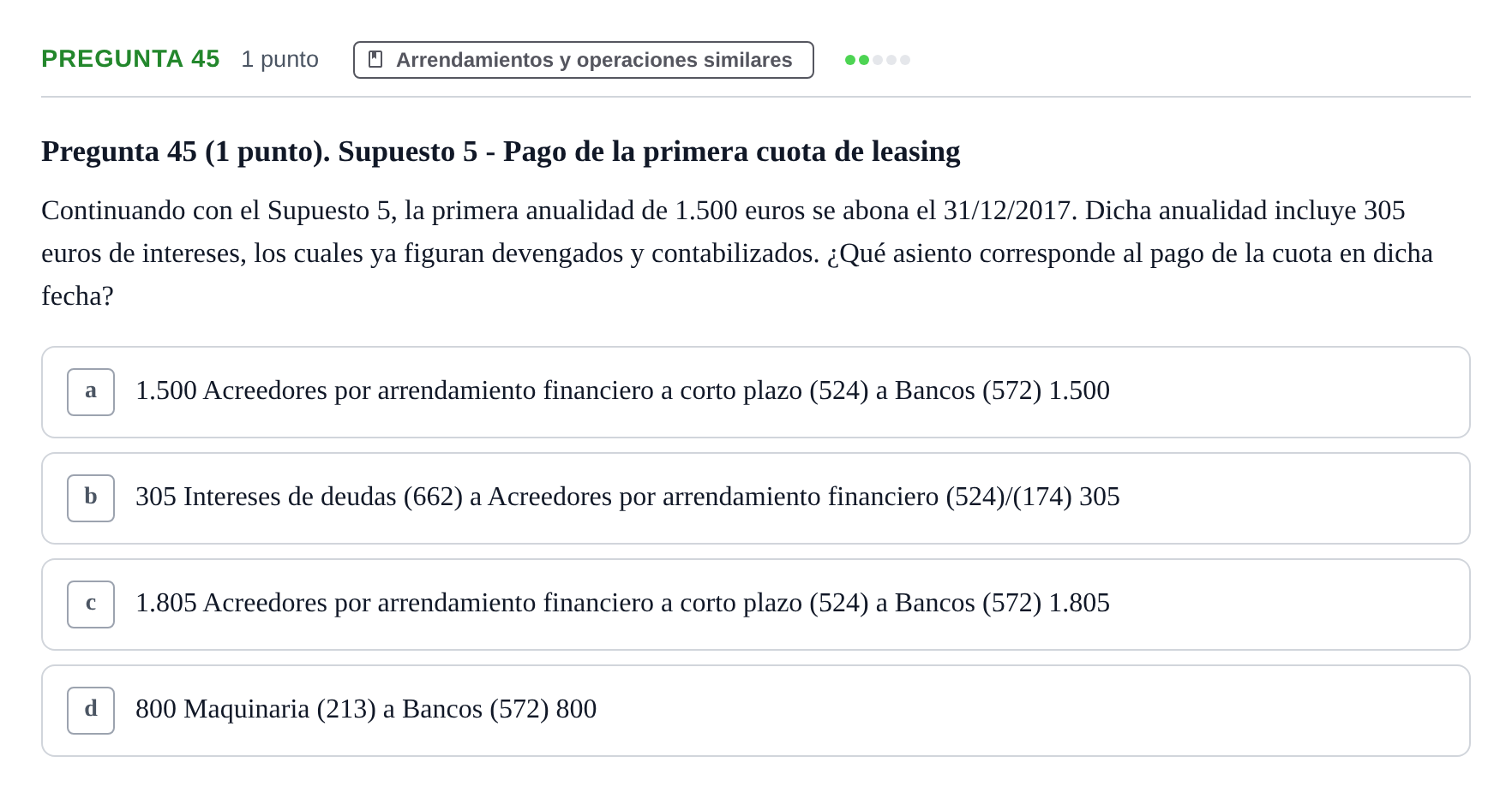Enunciado: Pregunta 45 · Comptabilitat II UB 2007