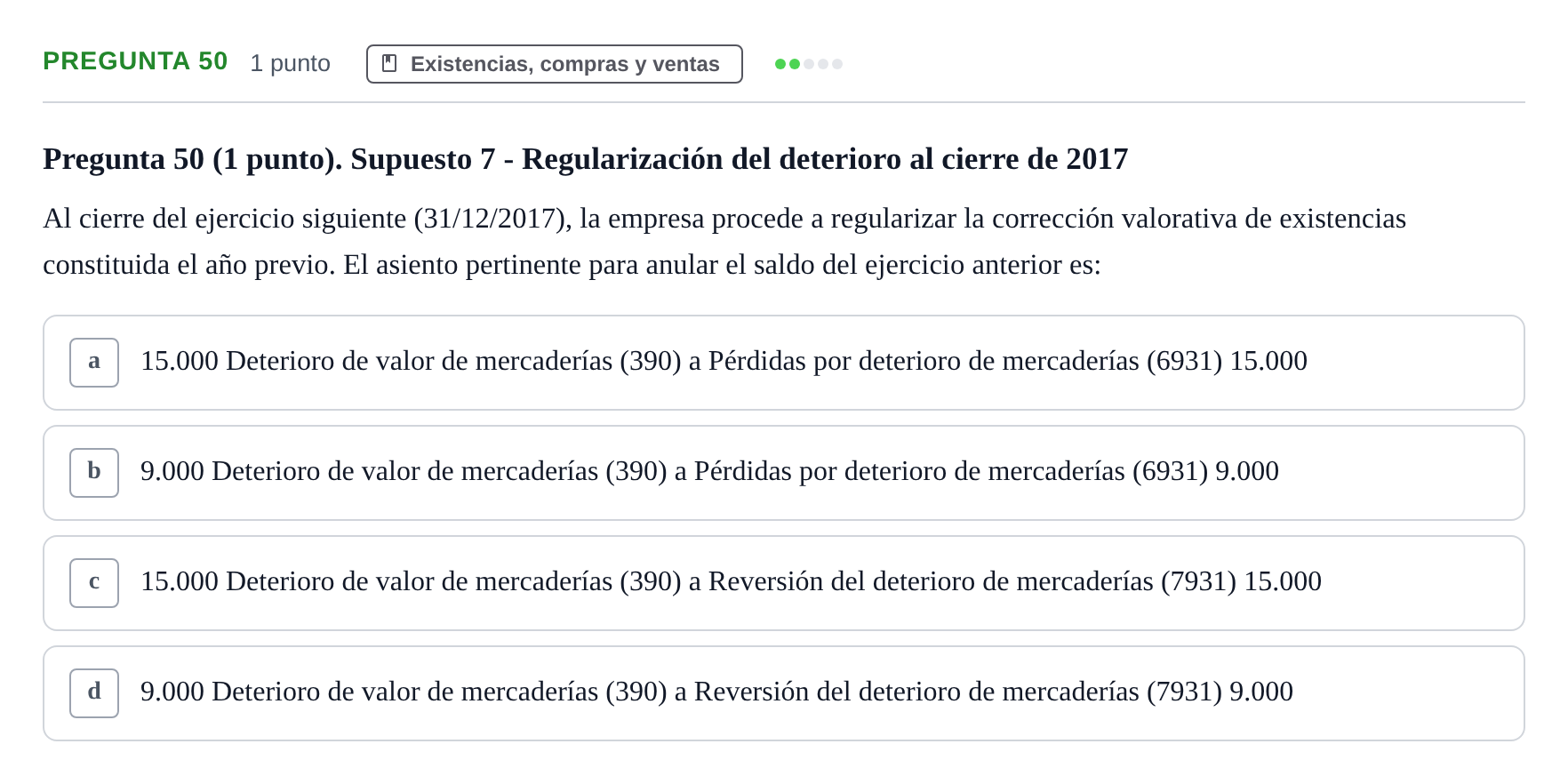 Enunciado: Pregunta 50 · Comptabilitat II UB 2007