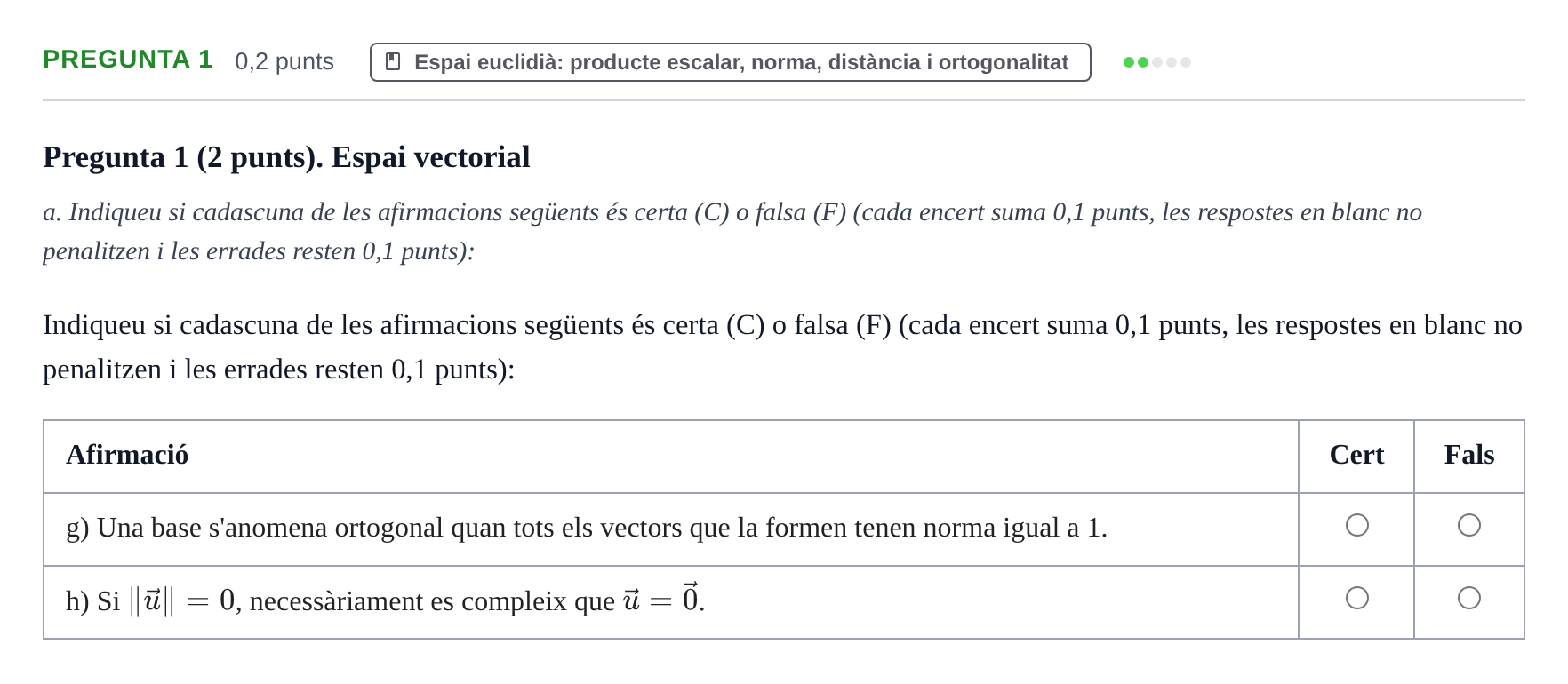Enunciado: Pregunta 1 - Espai euclidià · Matemáticas I UB 2017