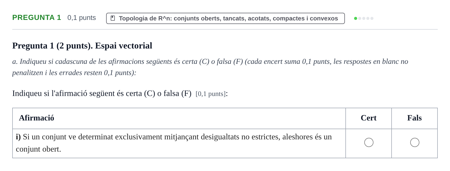 Enunciado: Pregunta 1 - Topologia · Matemáticas I UB 2017