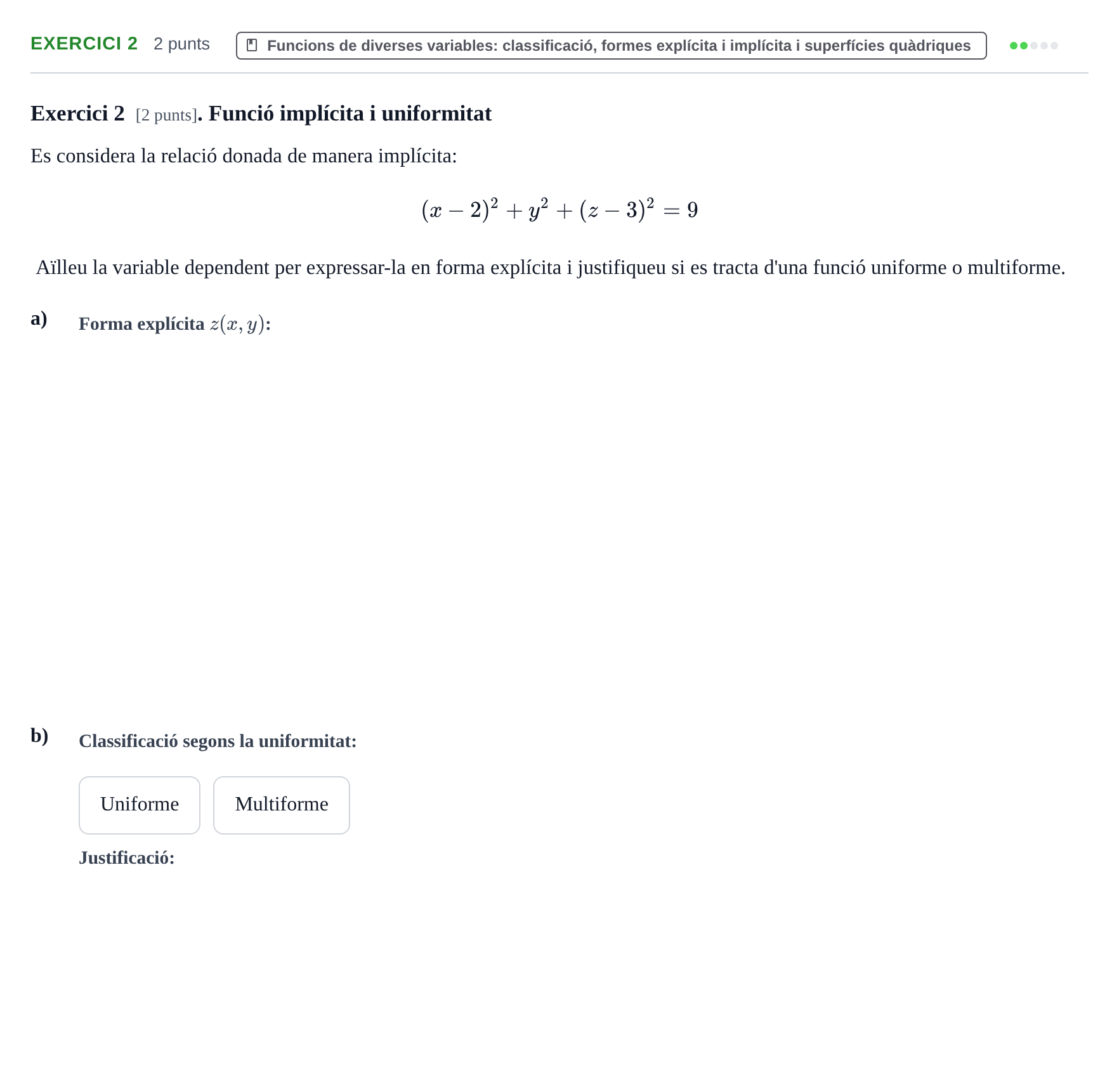 Enunciado: Exercici 2 · Matemáticas II UB 2020