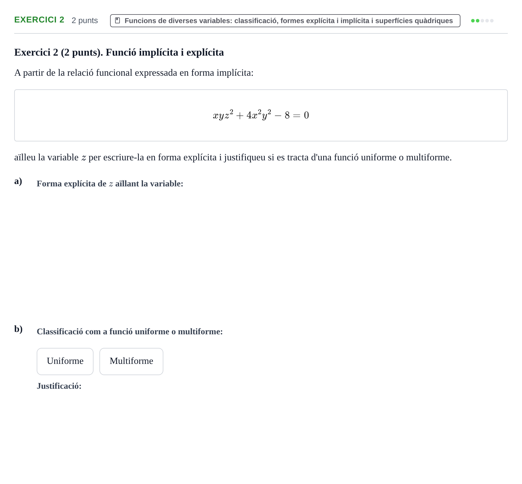 Enunciado: Exercici 2 · Matemáticas II UB 2020