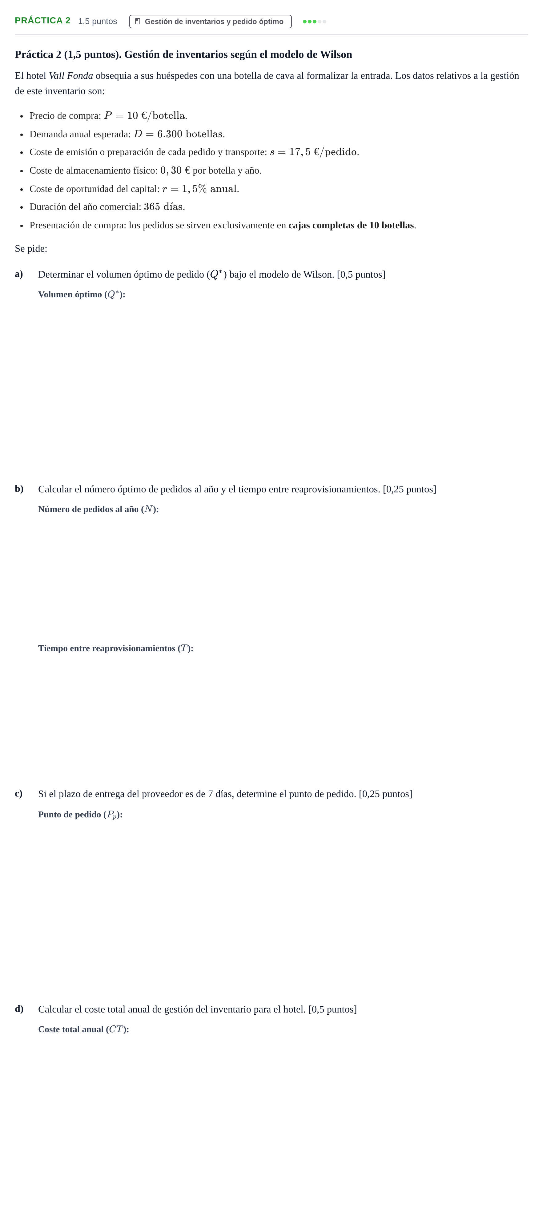 Enunciado: Ejercicio Práctica 2 · Economía de la Empresa UB 2015