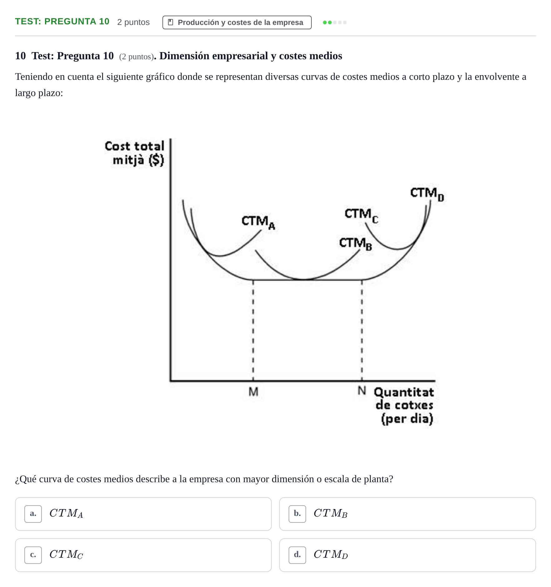 Enunciado: Ejercicio Test: Pregunta 10 · Introducción a la Economía UB 2021