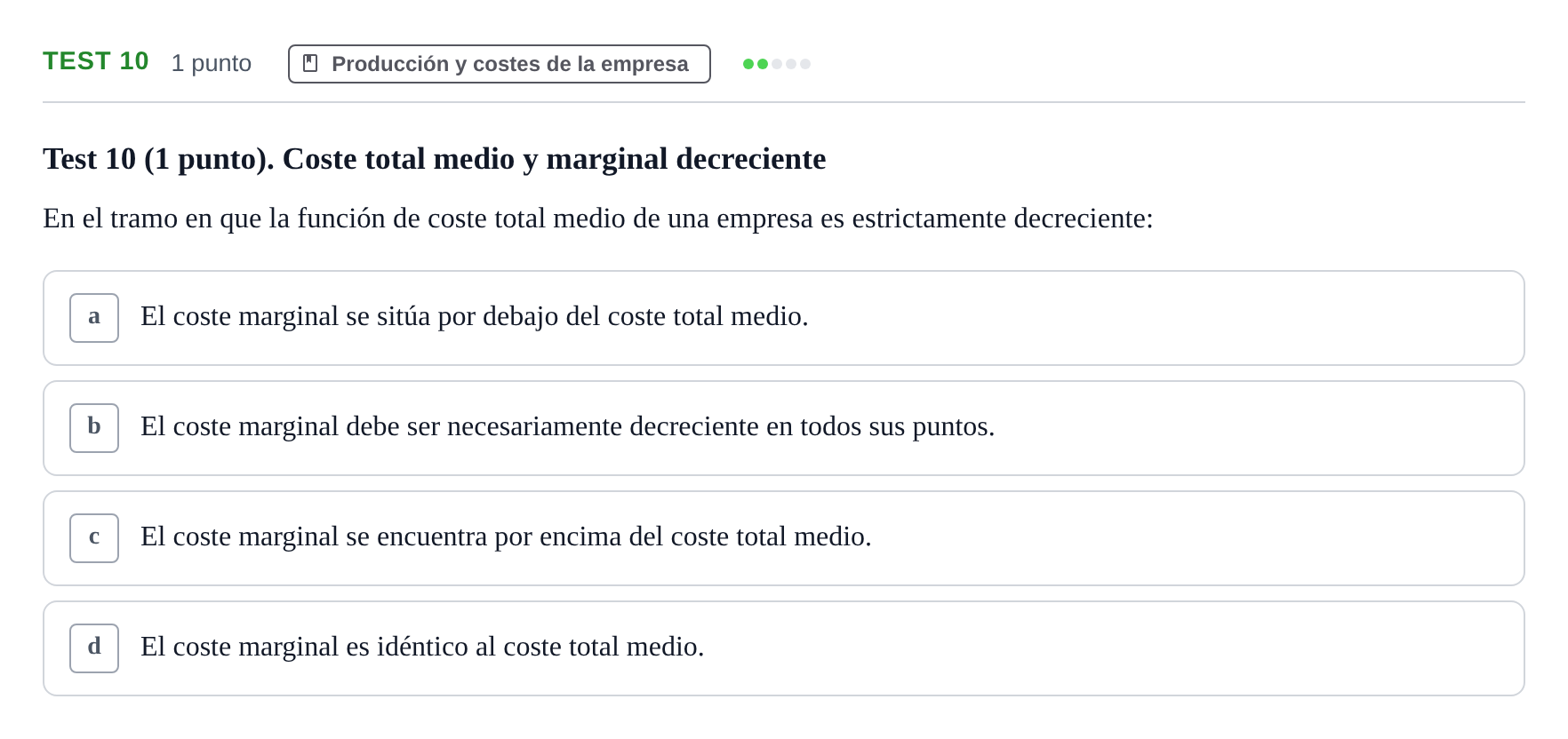 Enunciado: Ejercicio Test 10 · Introducción a la Economía UB 2022