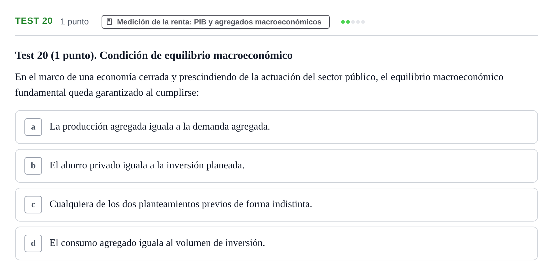 Enunciado: Ejercicio Test 20 · Introducción a la Economía UB 2022
