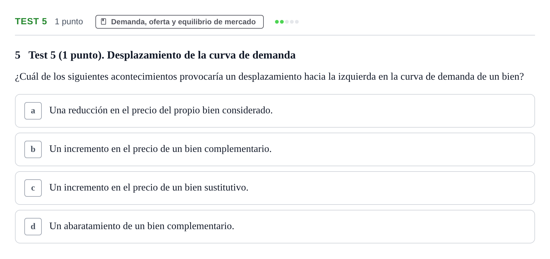 Enunciado: Ejercicio Test 5 · Introducción a la Economía UB 2022