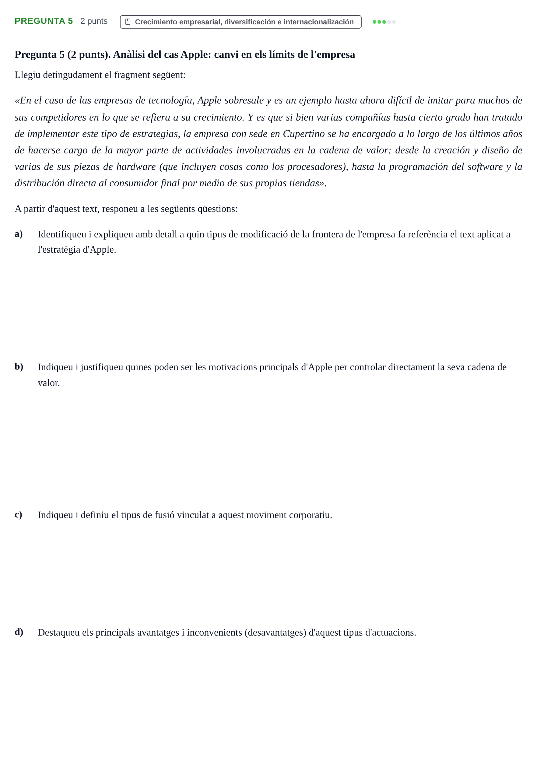 Enunciado: Pregunta 5 · Economía de la Empresa UB 2021