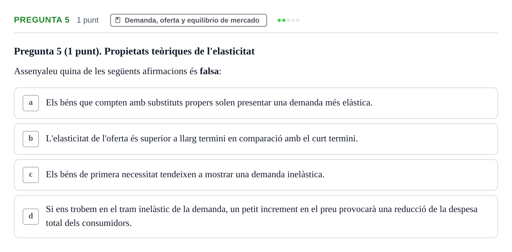 Enunciado: Pregunta 5 · Introducción a la Economía UB Exemples