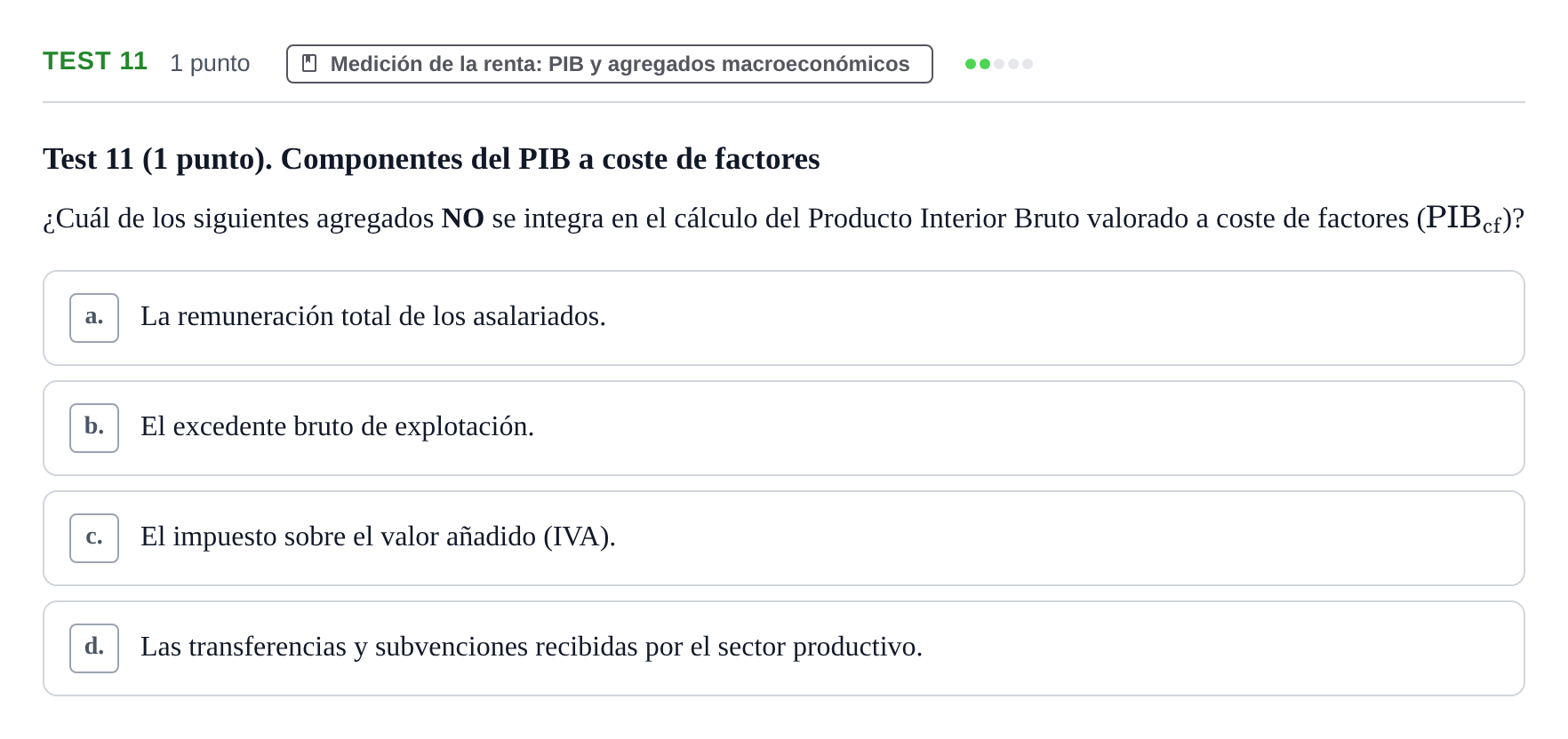 Enunciado: Ejercicio Test 11 · Introducción a la Economía UB 2022