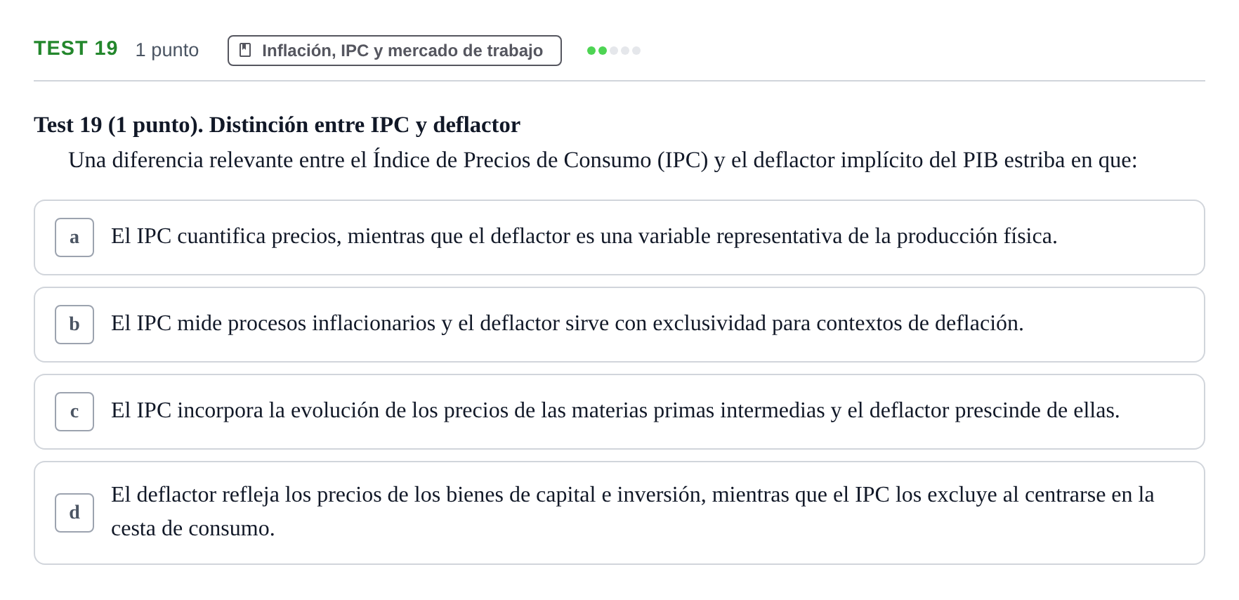 Enunciado: Ejercicio Test 19 · Introducción a la Economía UB 2022