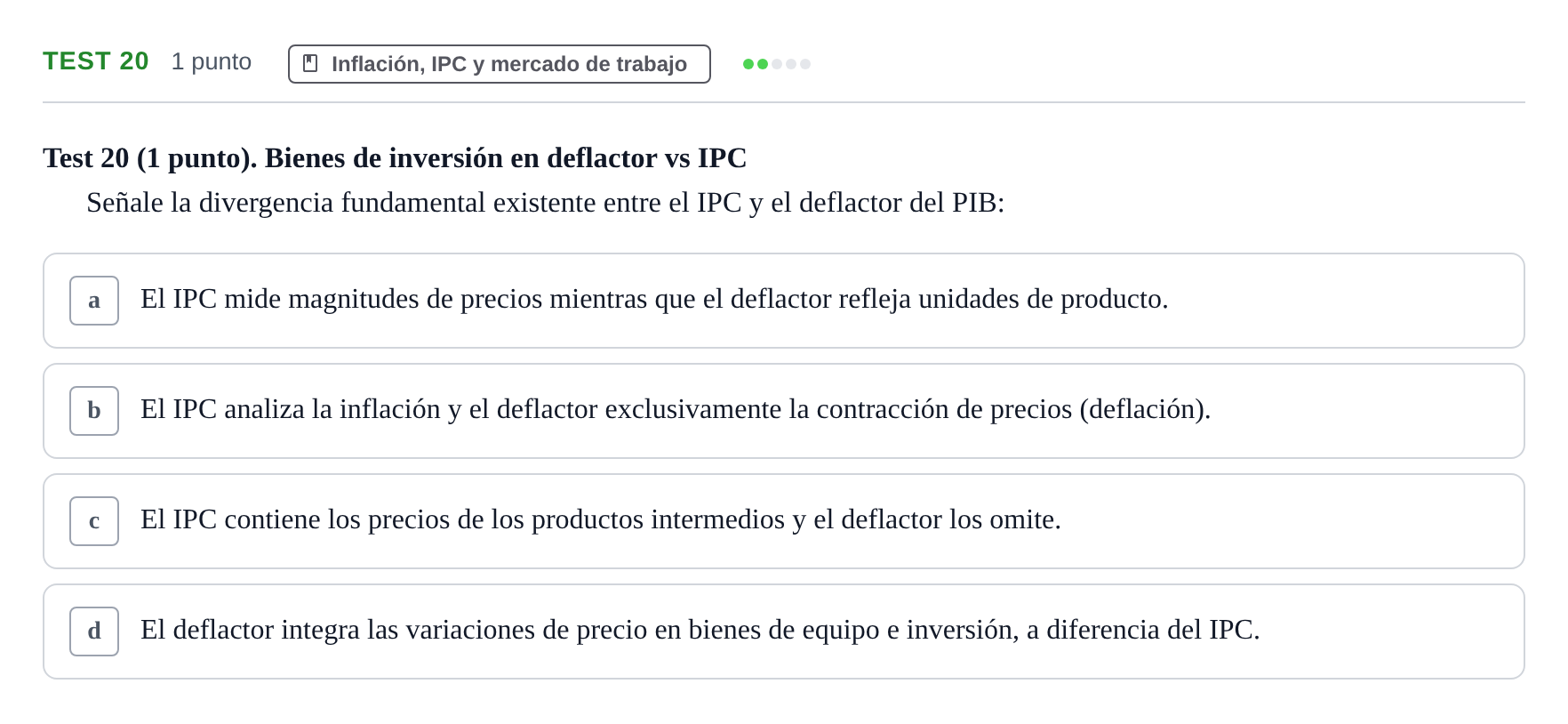 Enunciado: Ejercicio Test 20 · Introducción a la Economía UB 2022