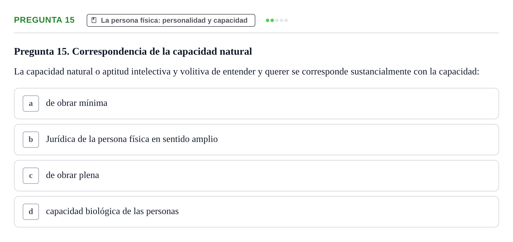 Enunciado: Pregunta 15 · Introducción al Derecho UB Examen Parcial 1: Introducción al Derecho