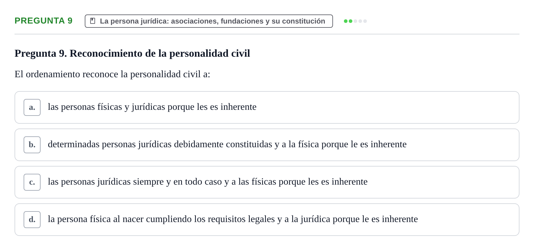 Enunciado: Pregunta 9 · Introducción al Derecho UB Examen Parcial 1: Introducción al Derecho