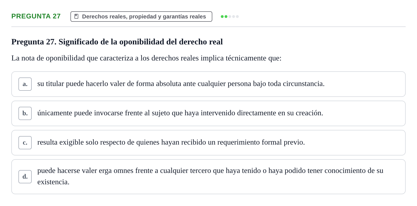 Enunciado: Pregunta 27 · Introducción al Derecho UB Examen final de Introducción al Derecho