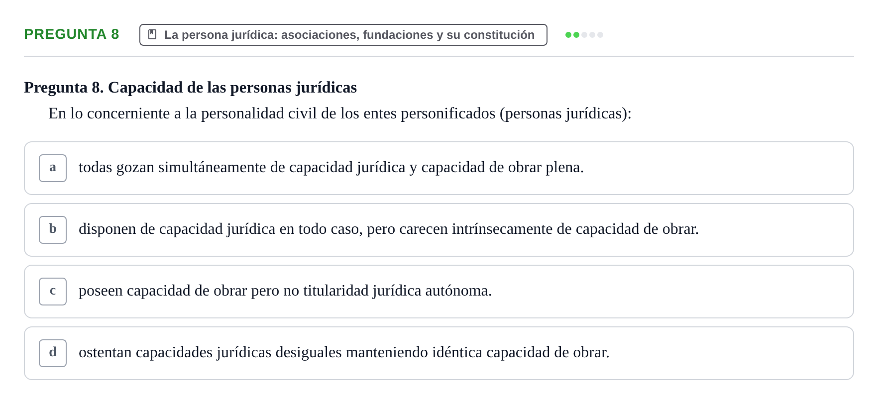 Enunciado: Pregunta 8 · Introducción al Derecho UB Examen final de Introducción al Derecho