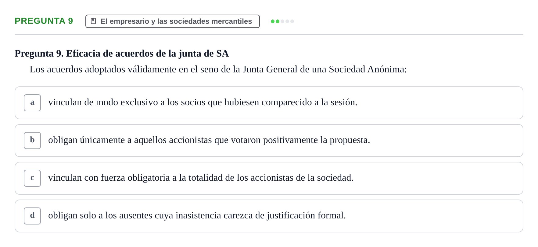 Enunciado: Pregunta 9 · Introducción al Derecho UB Examen final de Introducción al Derecho