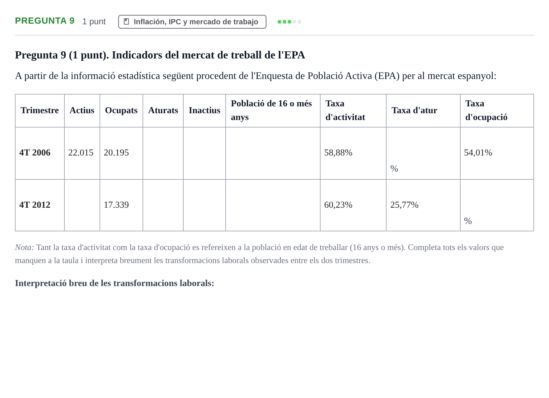 Enunciado: Pregunta 9 · Introducción a la Economía UB Juny 2017