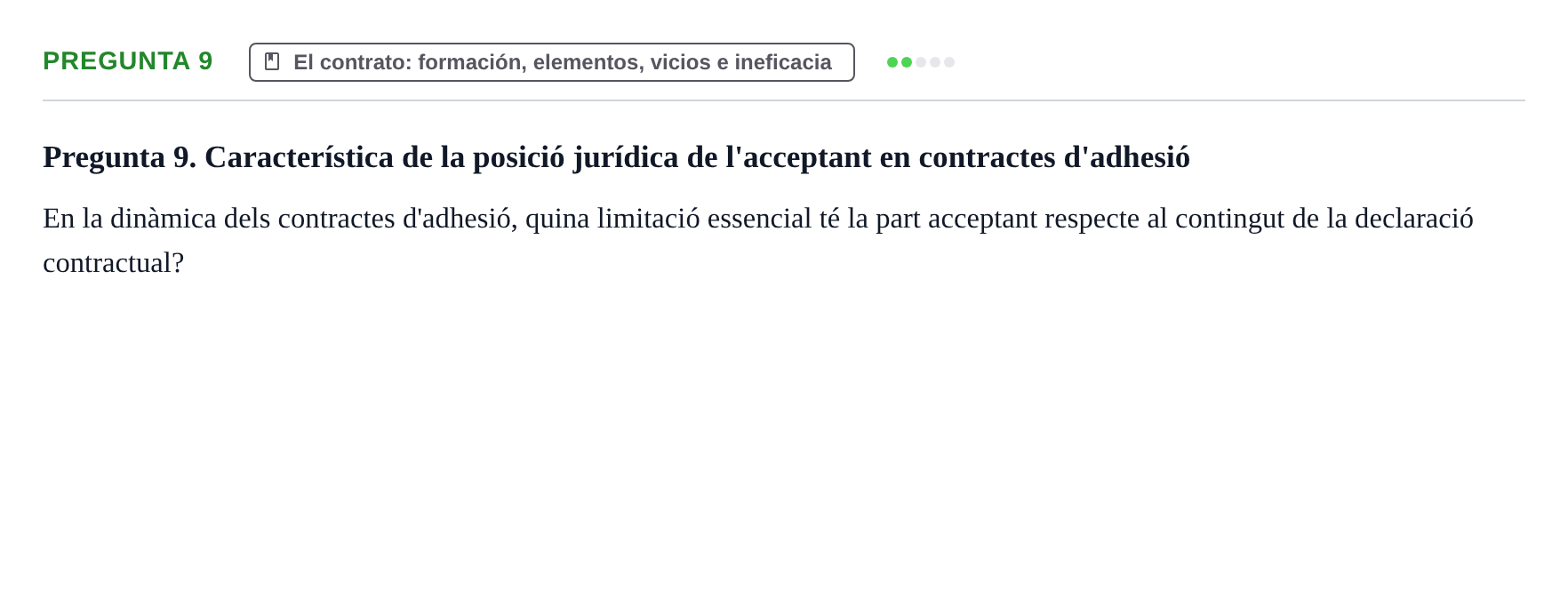 Enunciado: Pregunta 9 · Introducción al Derecho UB Examen d'avaluació continuada: Parcial 2