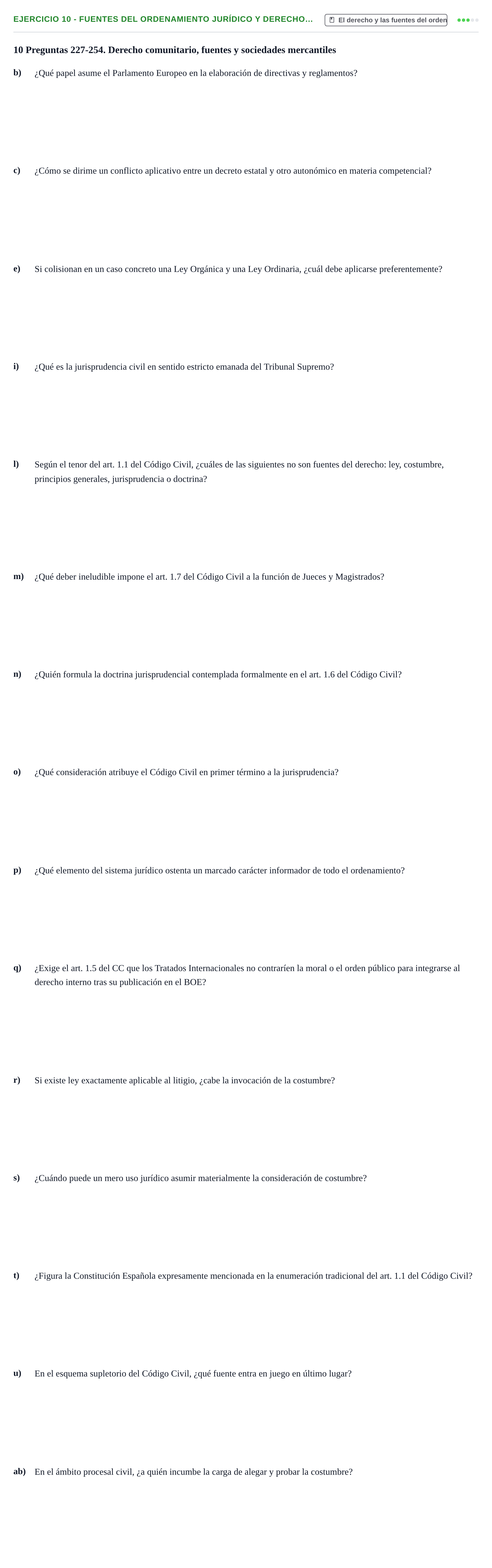 Enunciado: Ejercicio 10 - Fuentes del ordenamiento jurídico y derecho… · Introducción al Derecho UB Banco de preguntas tipo test de examen. Introducción al Derecho