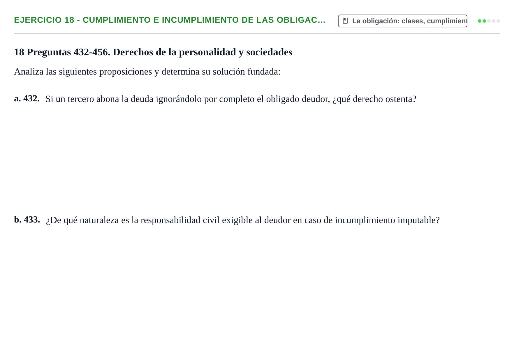 Enunciado: Ejercicio 18 - Cumplimiento e incumplimiento de las obligac… · Introducción al Derecho UB Banco de preguntas tipo test de examen. Introducción al Derecho