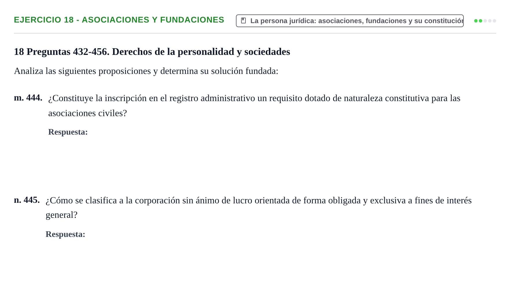 Enunciado: Ejercicio 18 - Asociaciones y fundaciones · Introducción al Derecho UB Banco de preguntas tipo test de examen. Introducción al Derecho