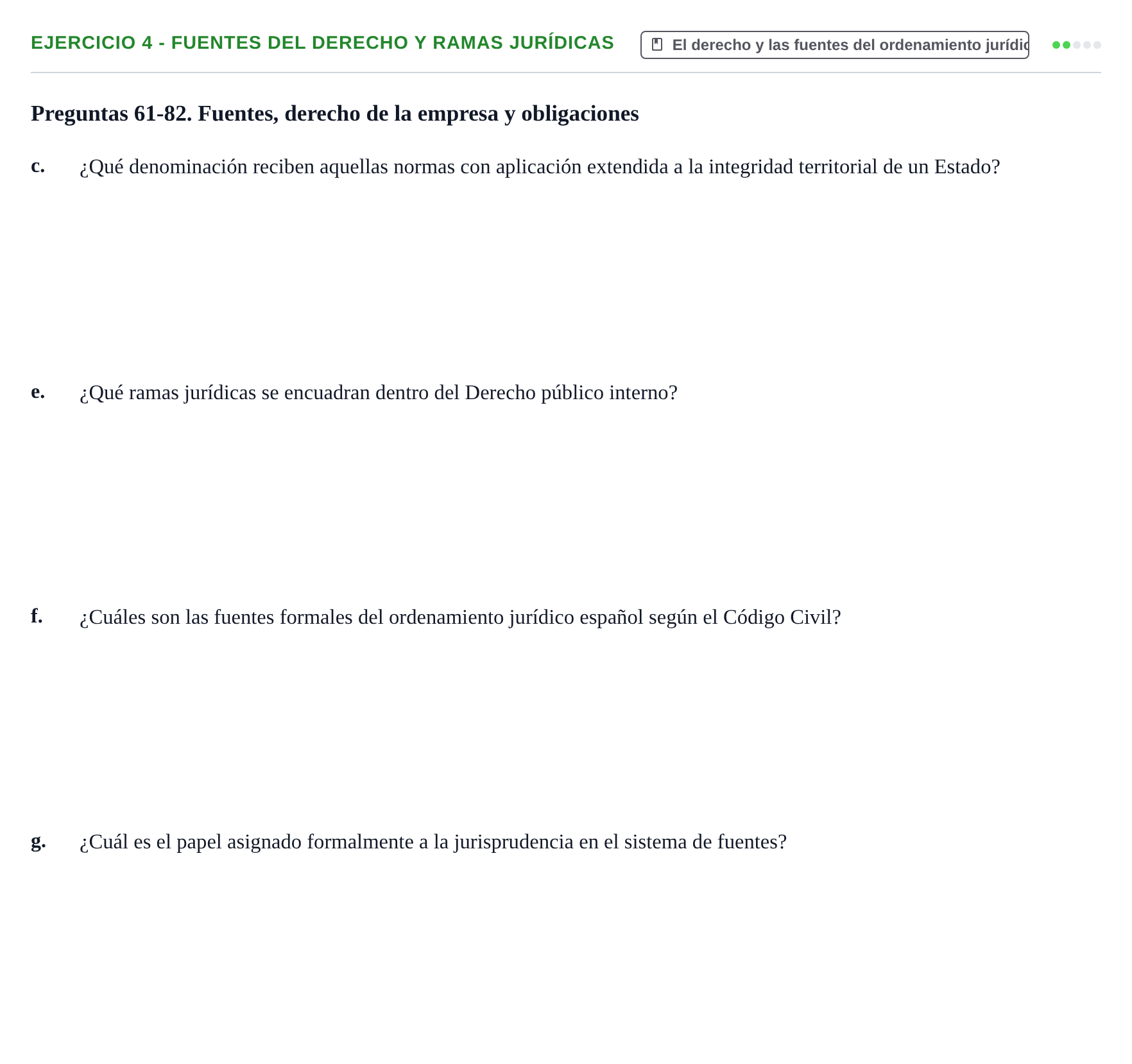 Enunciado: Ejercicio 4 - Fuentes del derecho y ramas jurídicas · Introducción al Derecho UB Banco de preguntas tipo test de examen. Introducción al Derecho