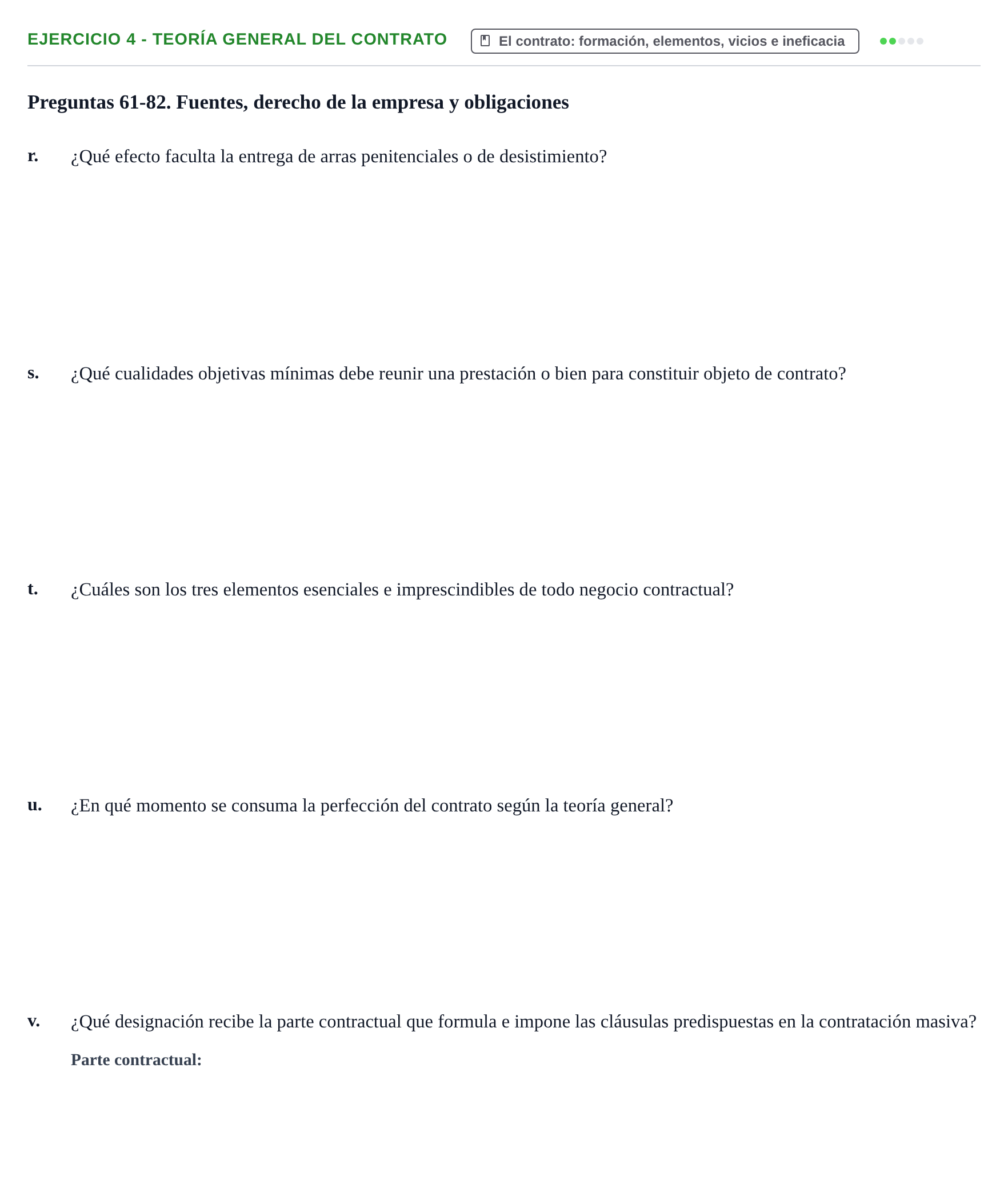 Enunciado: Ejercicio 4 - Teoría general del contrato · Introducción al Derecho UB Banco de preguntas tipo test de examen. Introducción al Derecho