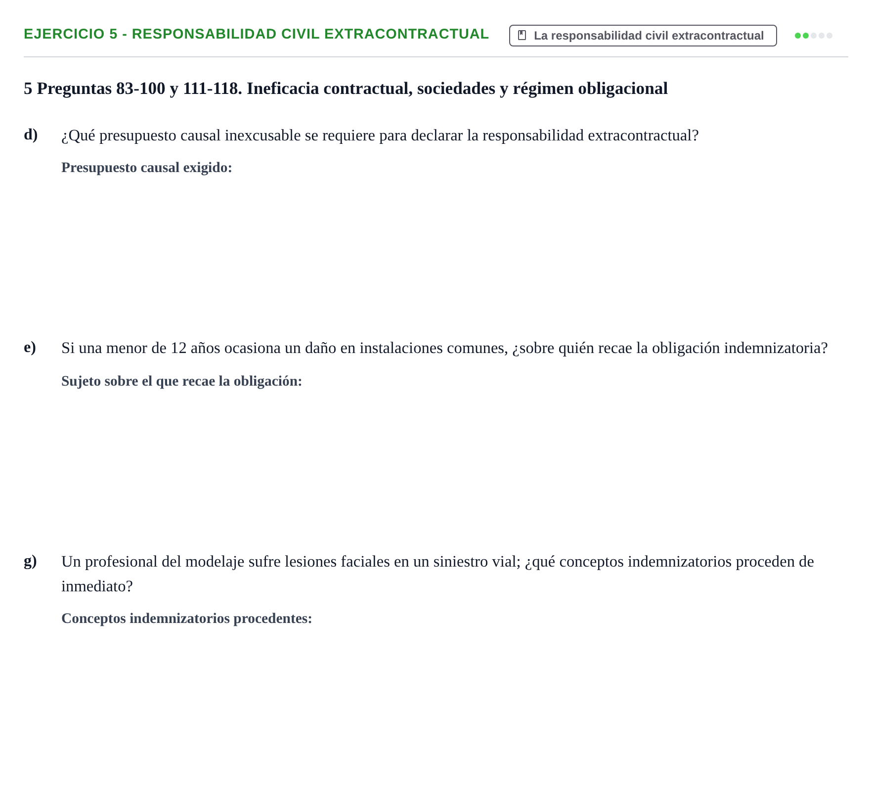 Enunciado: Ejercicio 5 - Responsabilidad civil extracontractual · Introducción al Derecho UB Banco de preguntas tipo test de examen. Introducción al Derecho