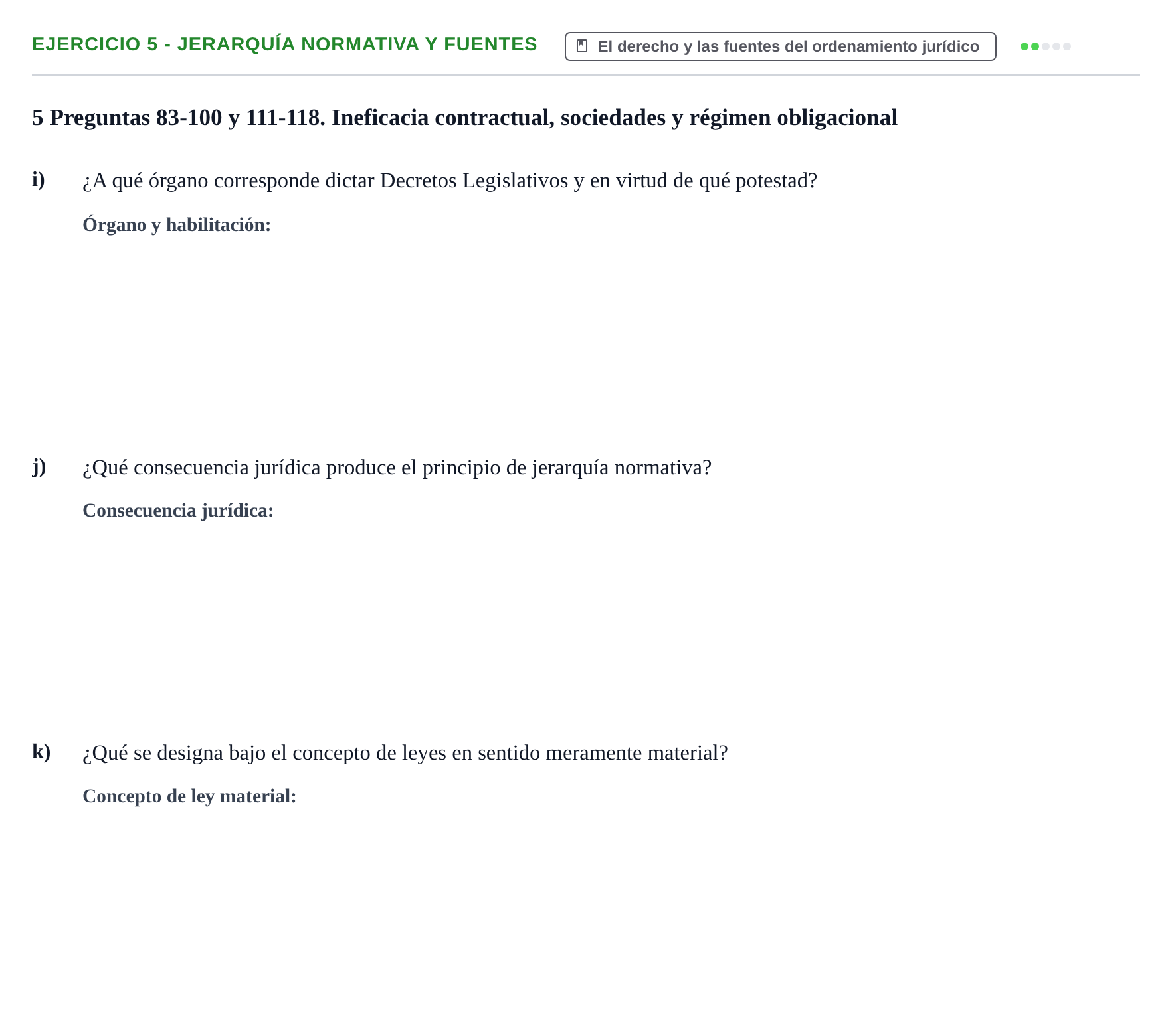 Enunciado: Ejercicio 5 - Jerarquía normativa y fuentes · Introducción al Derecho UB Banco de preguntas tipo test de examen. Introducción al Derecho