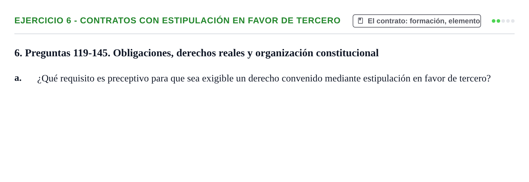 Enunciado: Ejercicio 6 - Contratos con estipulación en favor de tercero · Introducción al Derecho UB Banco de preguntas tipo test de examen. Introducción al Derecho
