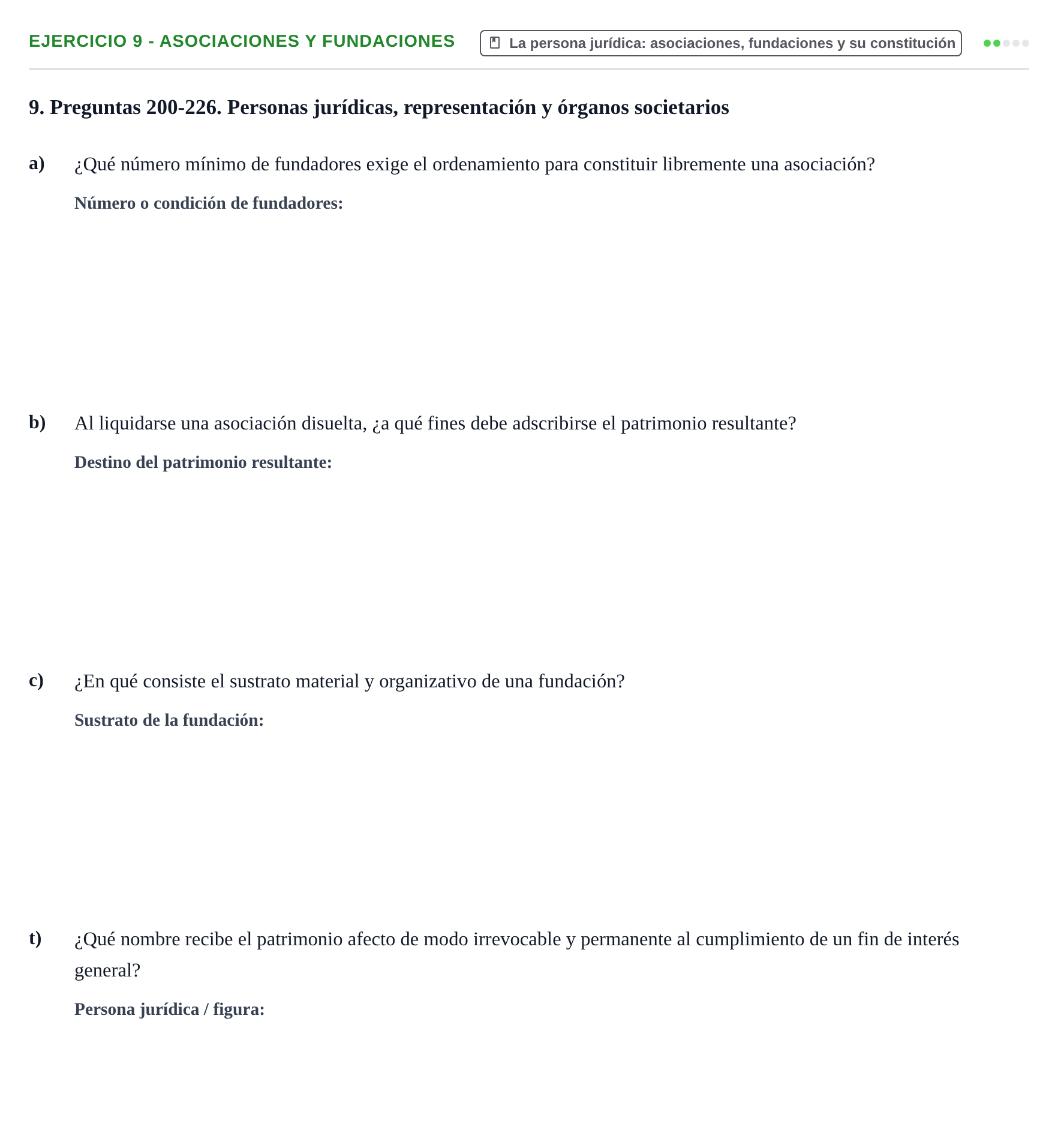 Enunciado: Ejercicio 9 - Asociaciones y fundaciones · Introducción al Derecho UB Banco de preguntas tipo test de examen. Introducción al Derecho