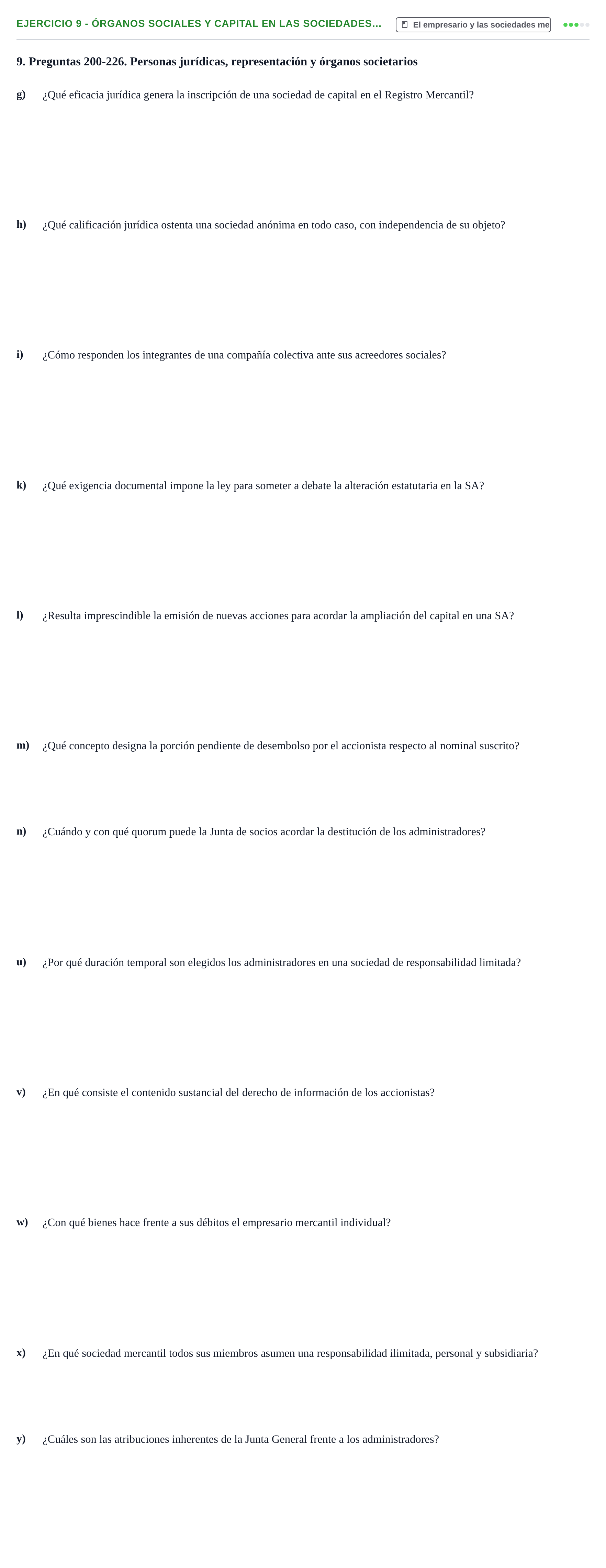 Enunciado: Ejercicio 9 - Órganos sociales y capital en las sociedades… · Introducción al Derecho UB Banco de preguntas tipo test de examen. Introducción al Derecho