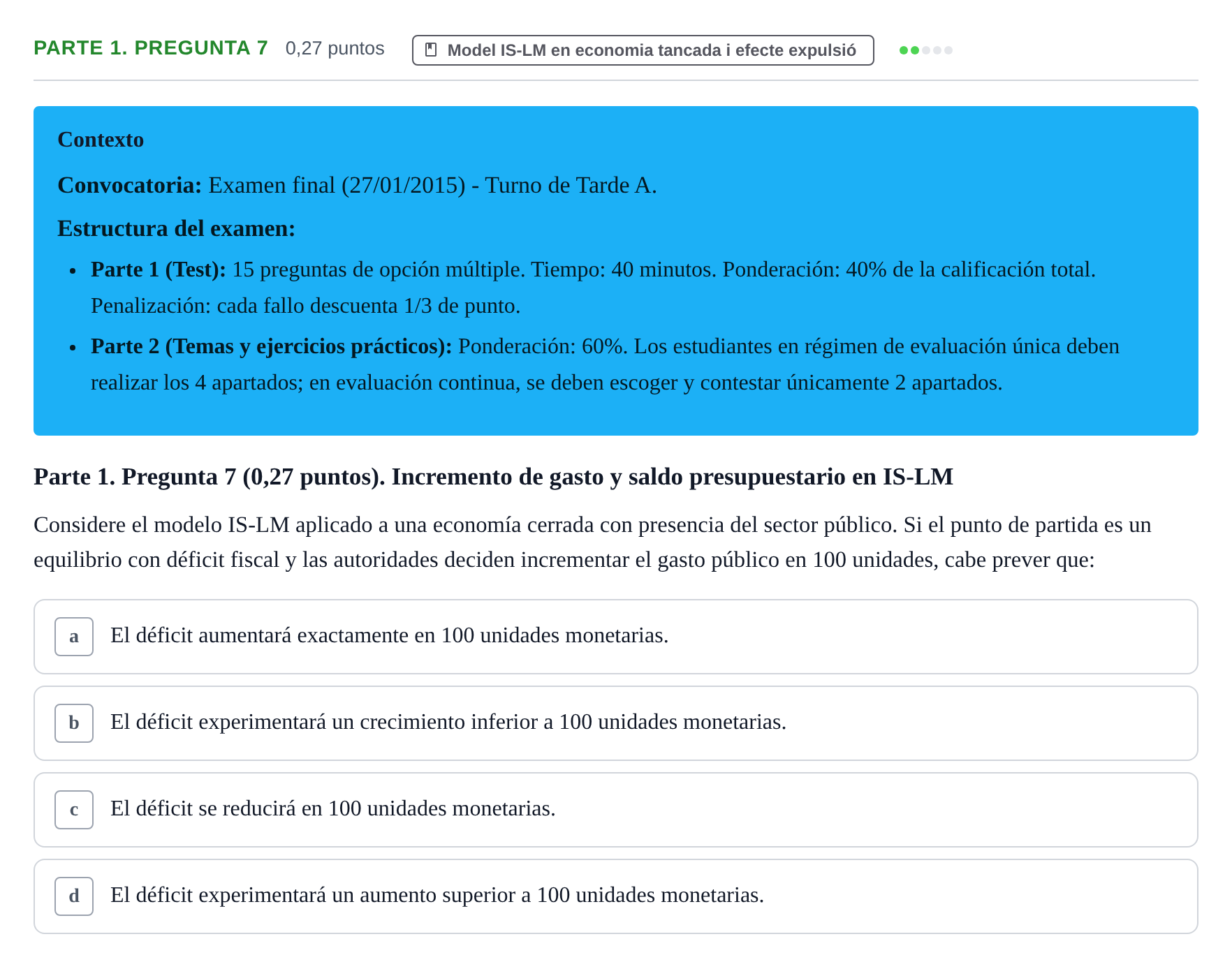 Enunciado: Ejercicio Parte 1. Pregunta 7 · Macroeconomía II UB 2015