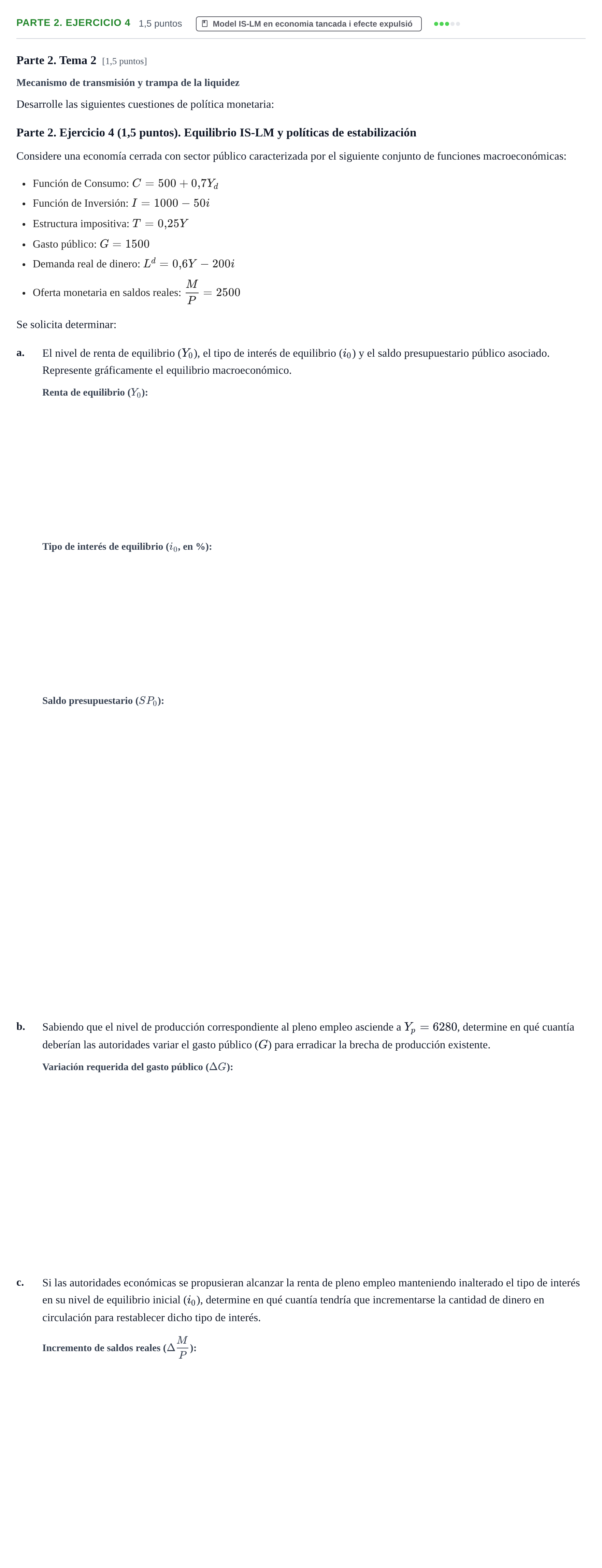Enunciado: Ejercicio Parte 2. Ejercicio 4 · Macroeconomía II UB 2015