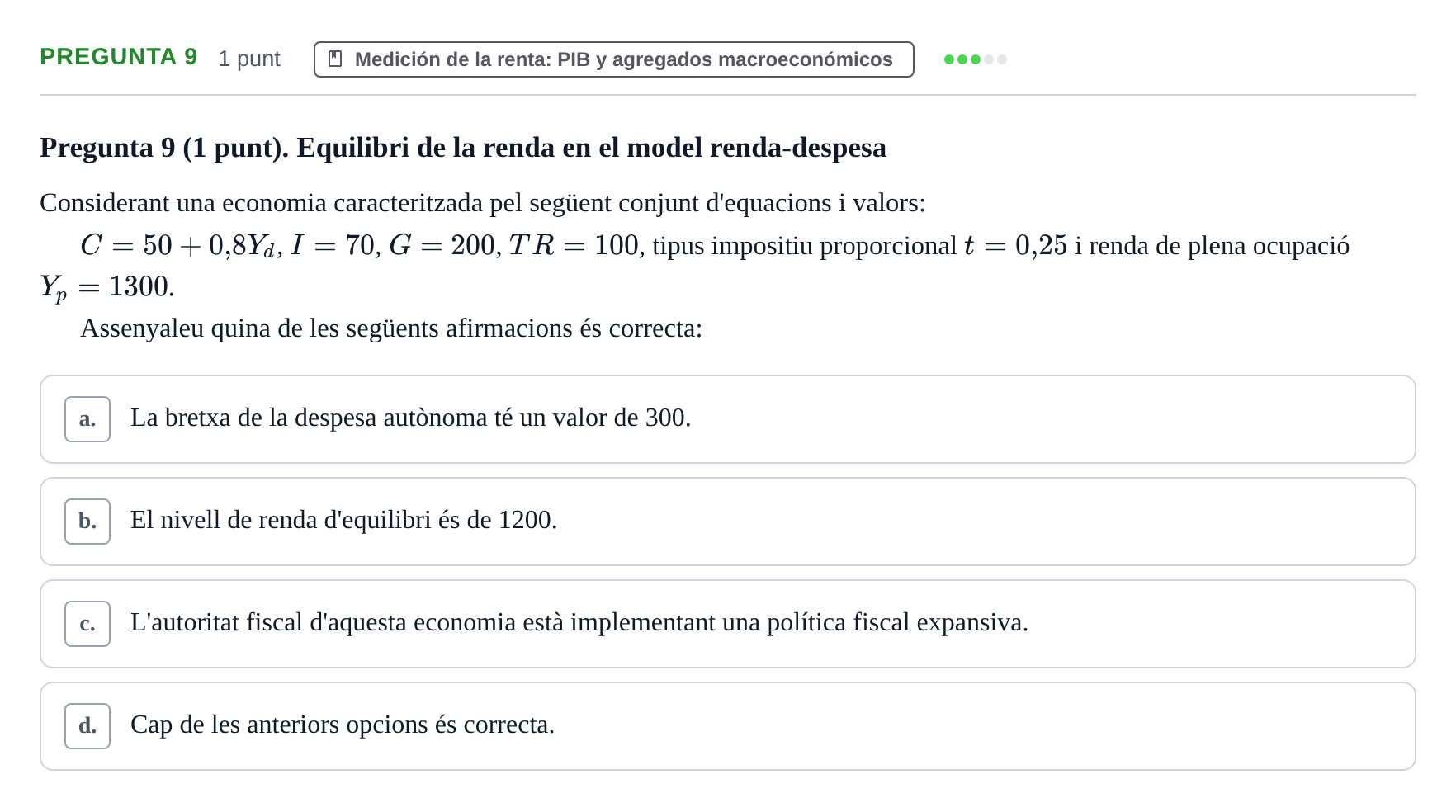 Enunciado: Pregunta 9 · Introducción a la Economía UB 2018