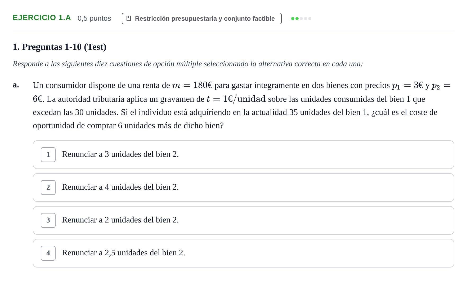 Enunciado: Ejercicio 1.a · Microeconomía II UB 2024