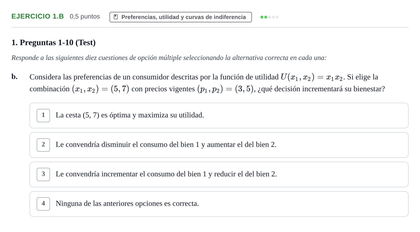 Enunciado: Ejercicio 1.b · Microeconomía II UB 2024