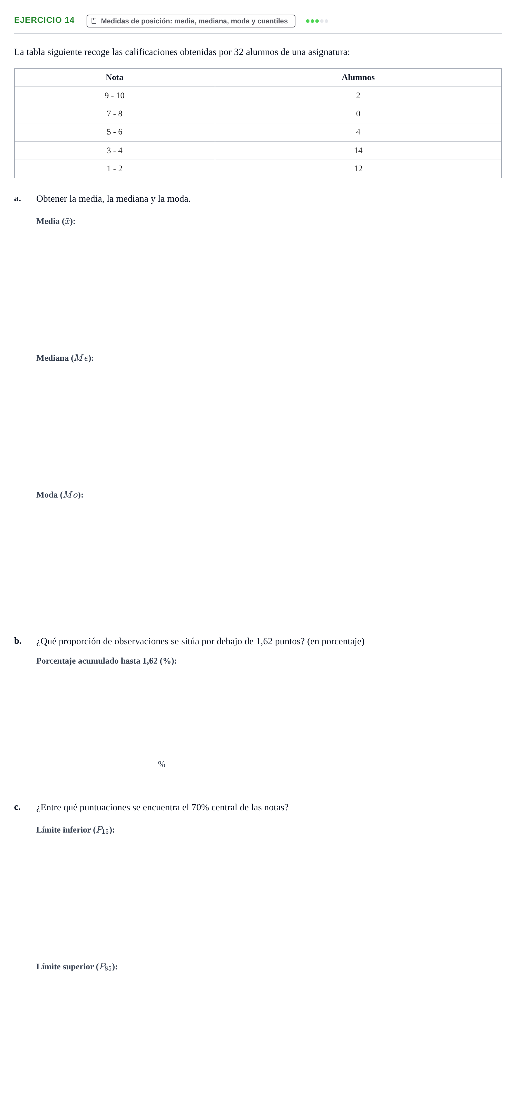 Enunciado: Ejercicio 14 - Medidas de posición · Estadística Económica y Empresarial i UB Colección de Exámenes Finales de Estadística Descriptiva