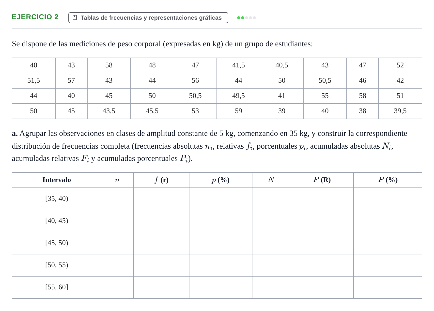 Enunciado: Ejercicio 2 - Tablas de frecuencias · Estadística Económica y Empresarial i UB Colección de Exámenes Finales de Estadística Descriptiva