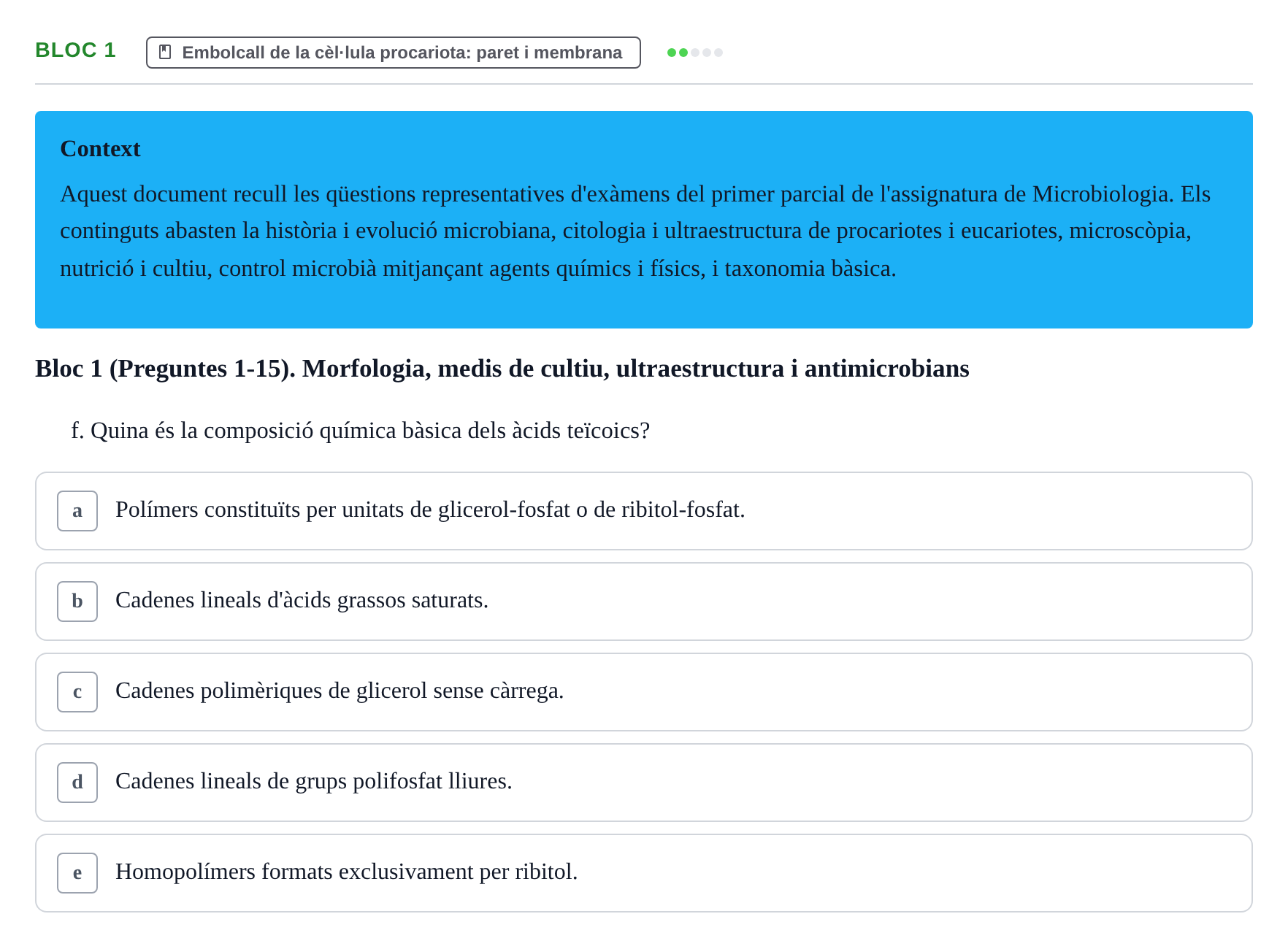 Enunciado: Ejercicio Bloc 1 - Embolcall de la cèl·lula procariota: par… · Microbiología I UB Recopilació d'avaluació: Exàmens de Microbiologia I (Primer Parcial)