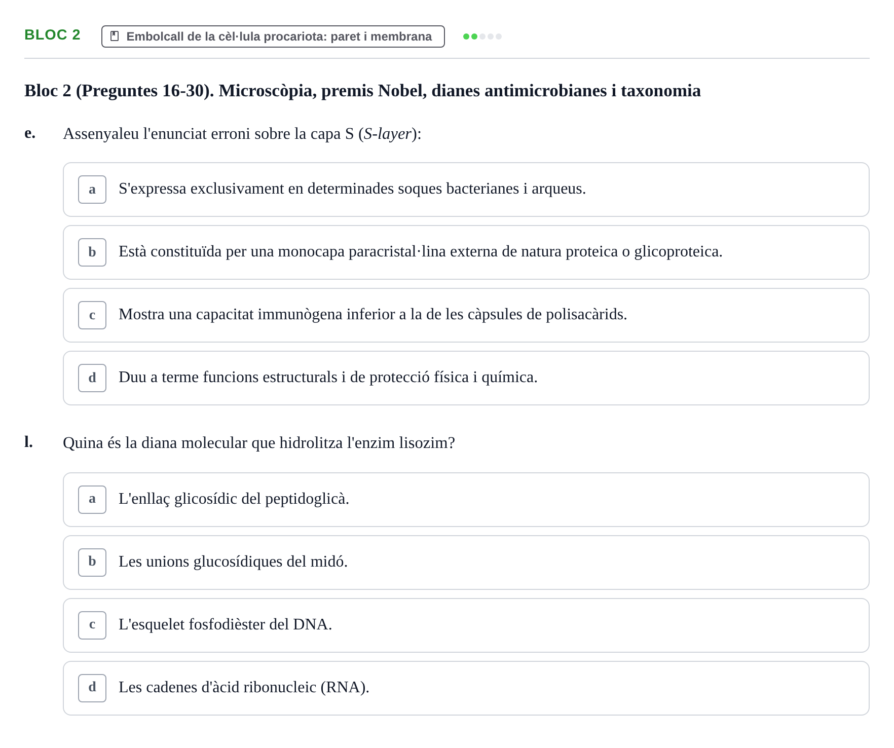 Enunciado: Ejercicio Bloc 2 - Embolcall de la cèl·lula procariota: par… · Microbiología I UB Recopilació d'avaluació: Exàmens de Microbiologia I (Primer Parcial)