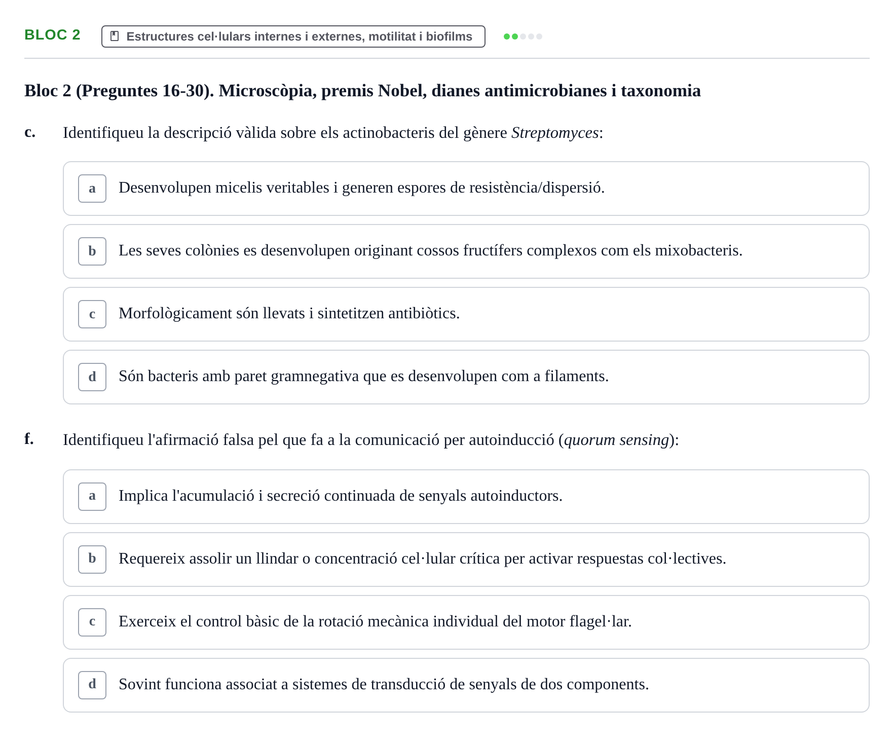 Enunciado: Ejercicio Bloc 2 - Estructures cel·lulars internes i extern… · Microbiología I UB Recopilació d'avaluació: Exàmens de Microbiologia I (Primer Parcial)