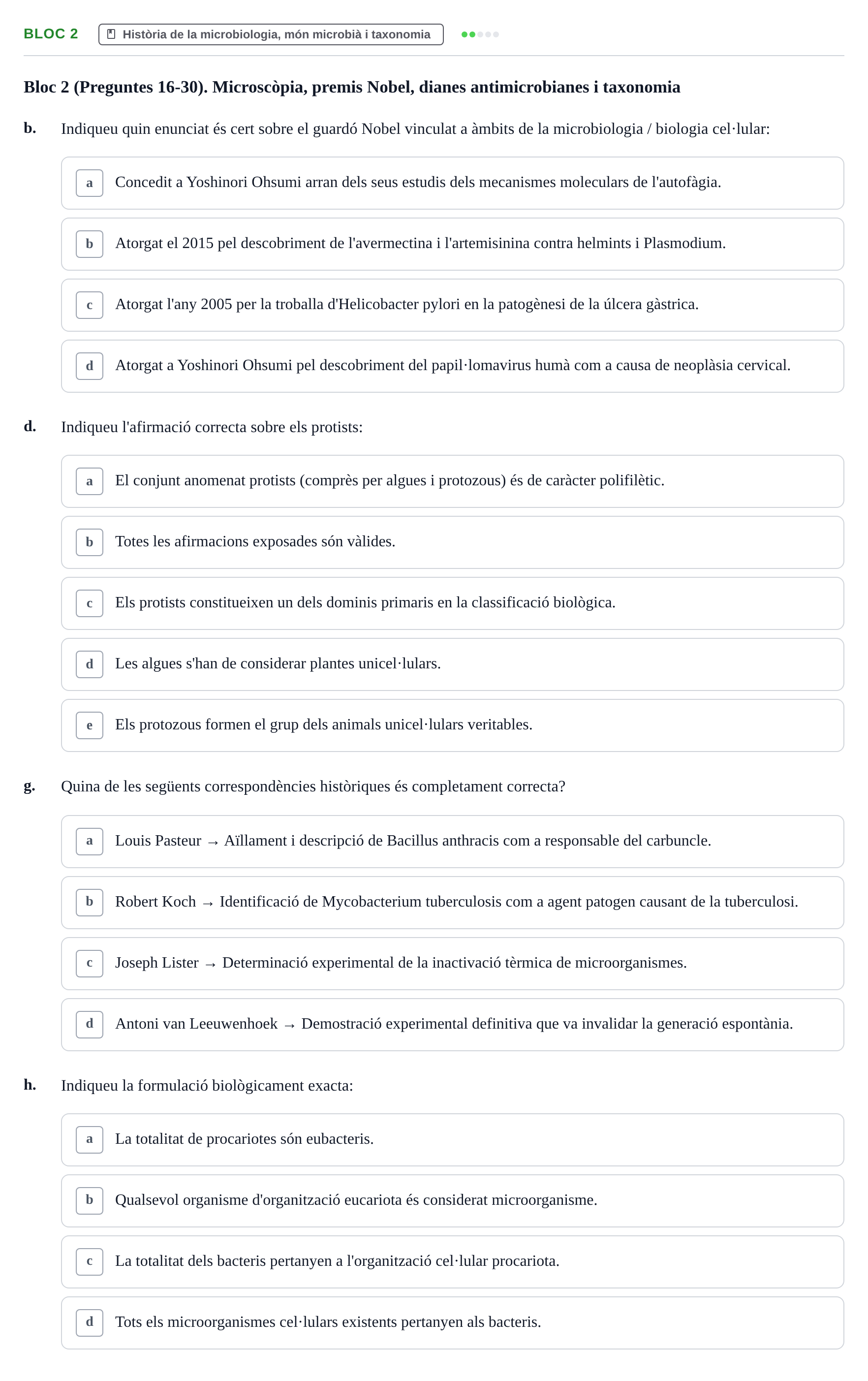 Enunciado: Ejercicio Bloc 2 - Història de la microbiologia, món microb… · Microbiología I UB Recopilació d'avaluació: Exàmens de Microbiologia I (Primer Parcial)